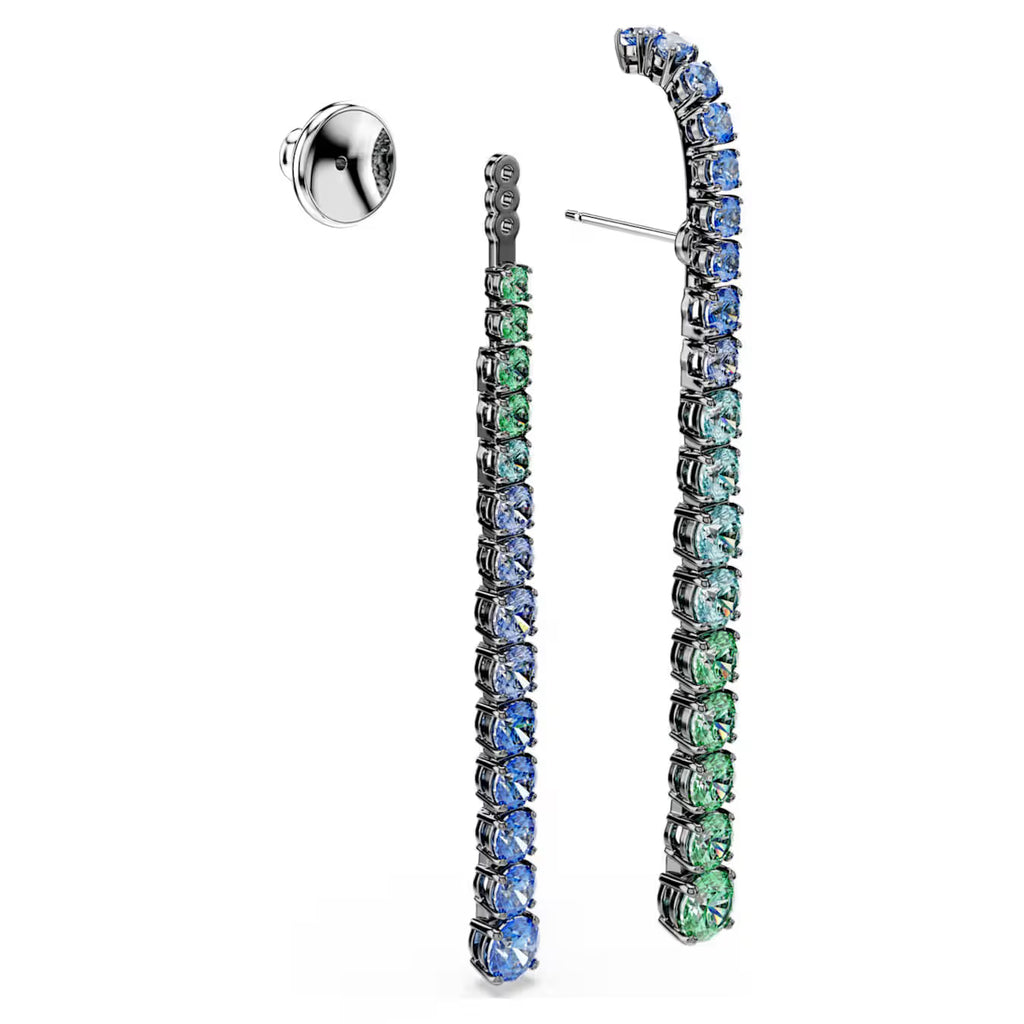 Matrix drop earrings Gradient of round cuts, Multicoloured, Ruthenium plated 5741390