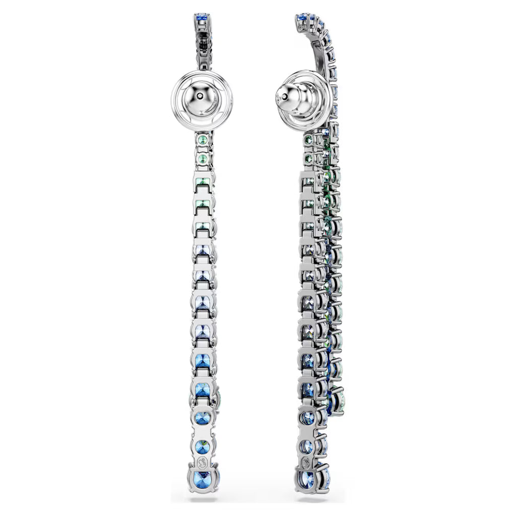 Matrix drop earrings Gradient of round cuts, Multicoloured, Ruthenium plated 5741390