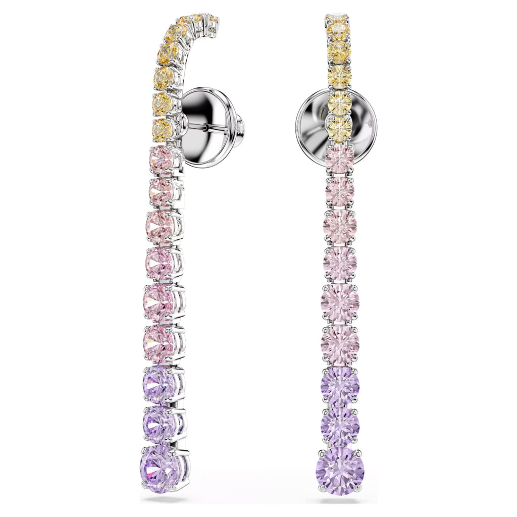 Matrix drop earrings Gradient of round cuts, Multicoloured, Rhodium plated 5751195