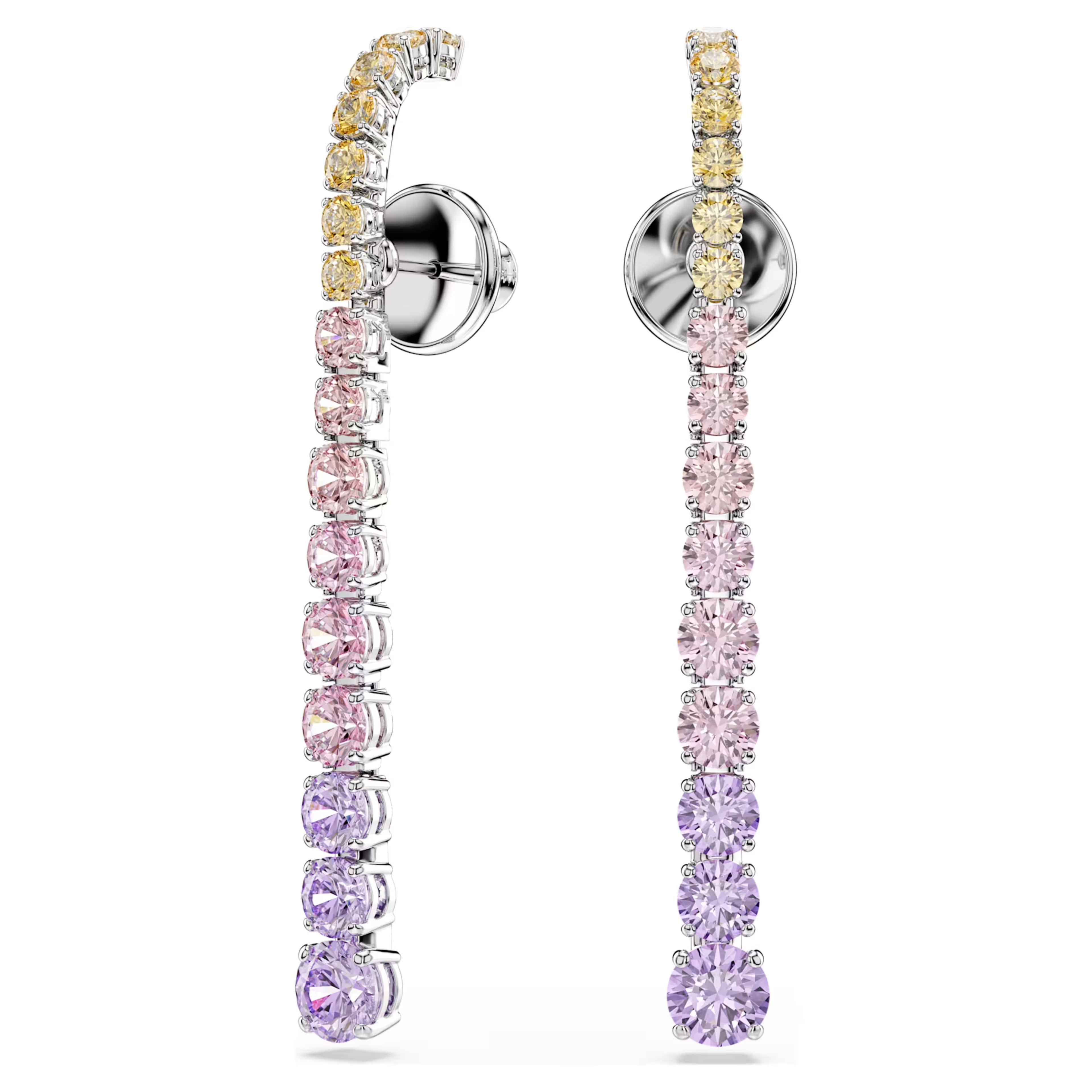 Matrix drop earrings Gradient of round cuts, Multicoloured, Rhodium plated 5751195