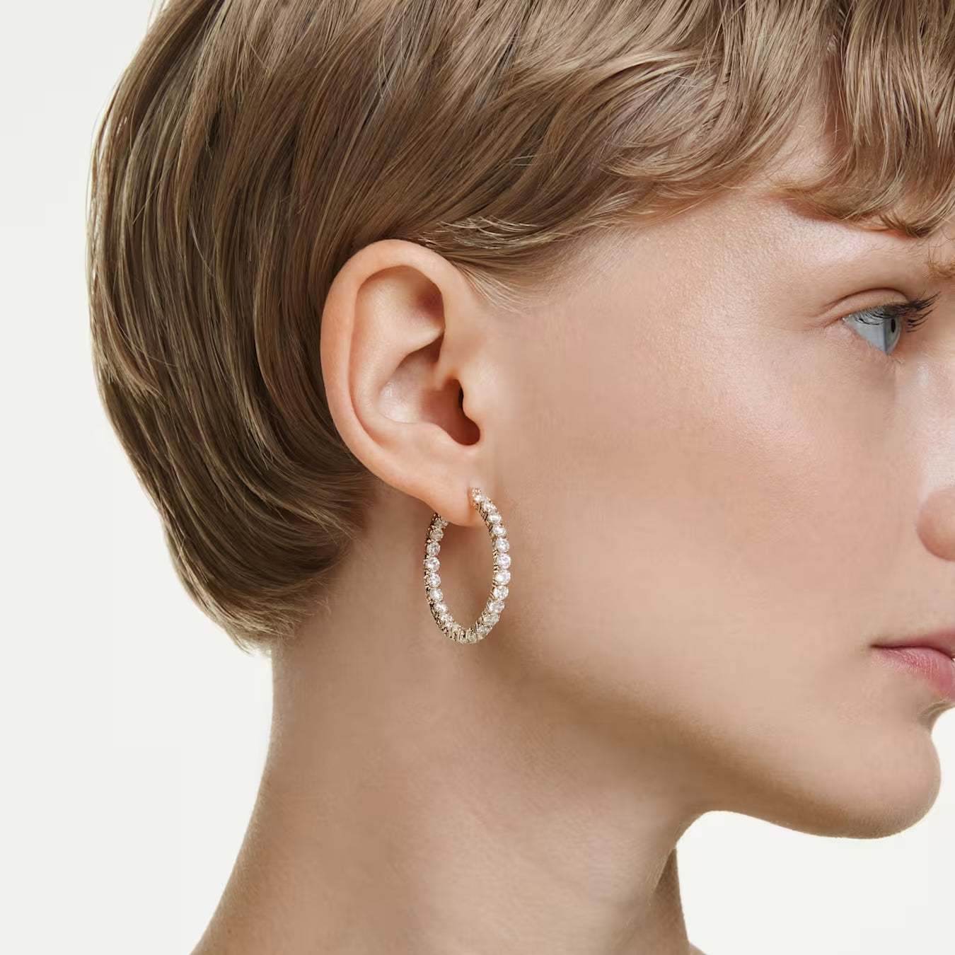 Matrix hoop earrings Round cut, White, Gold-tone plated 5750620