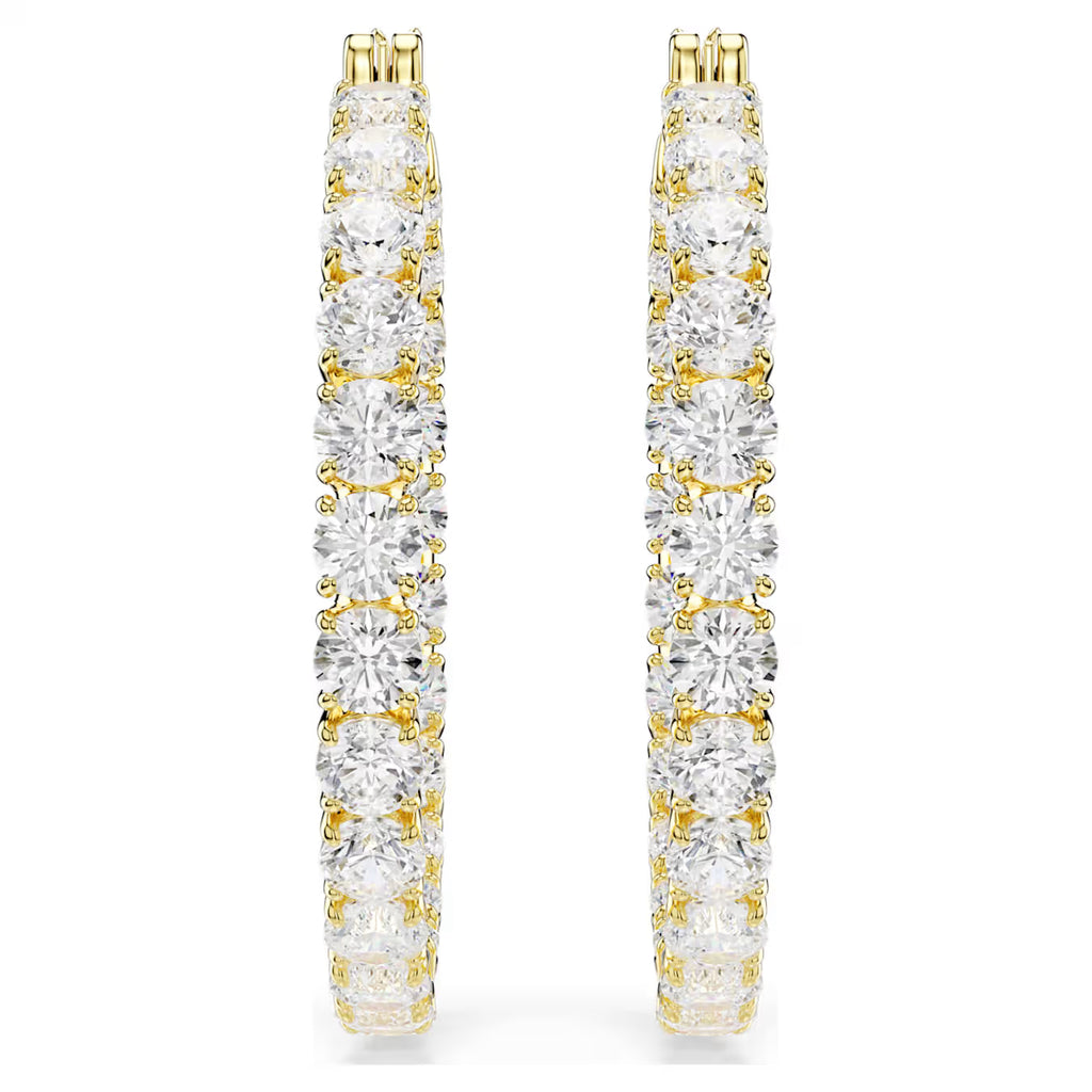 Matrix hoop earrings Round cut, White, Gold-tone plated 5750620