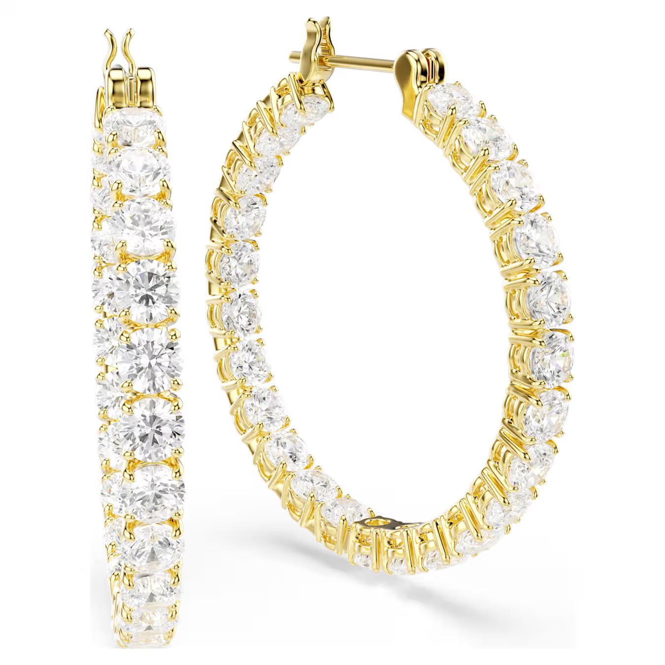 Matrix hoop earrings Round cut, White, Gold-tone plated 5750620