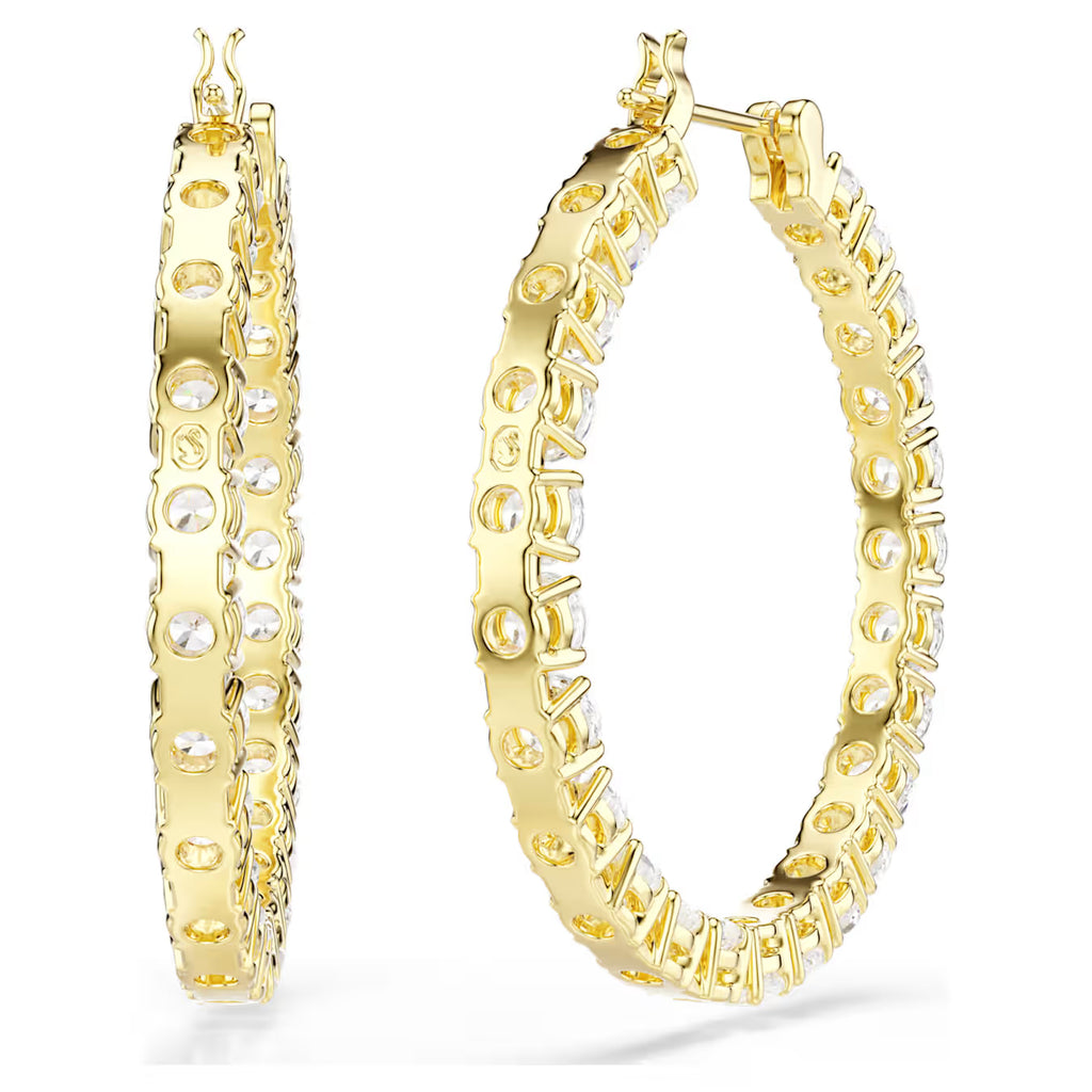 Matrix hoop earrings Round cut, White, Gold-tone plated 5750620