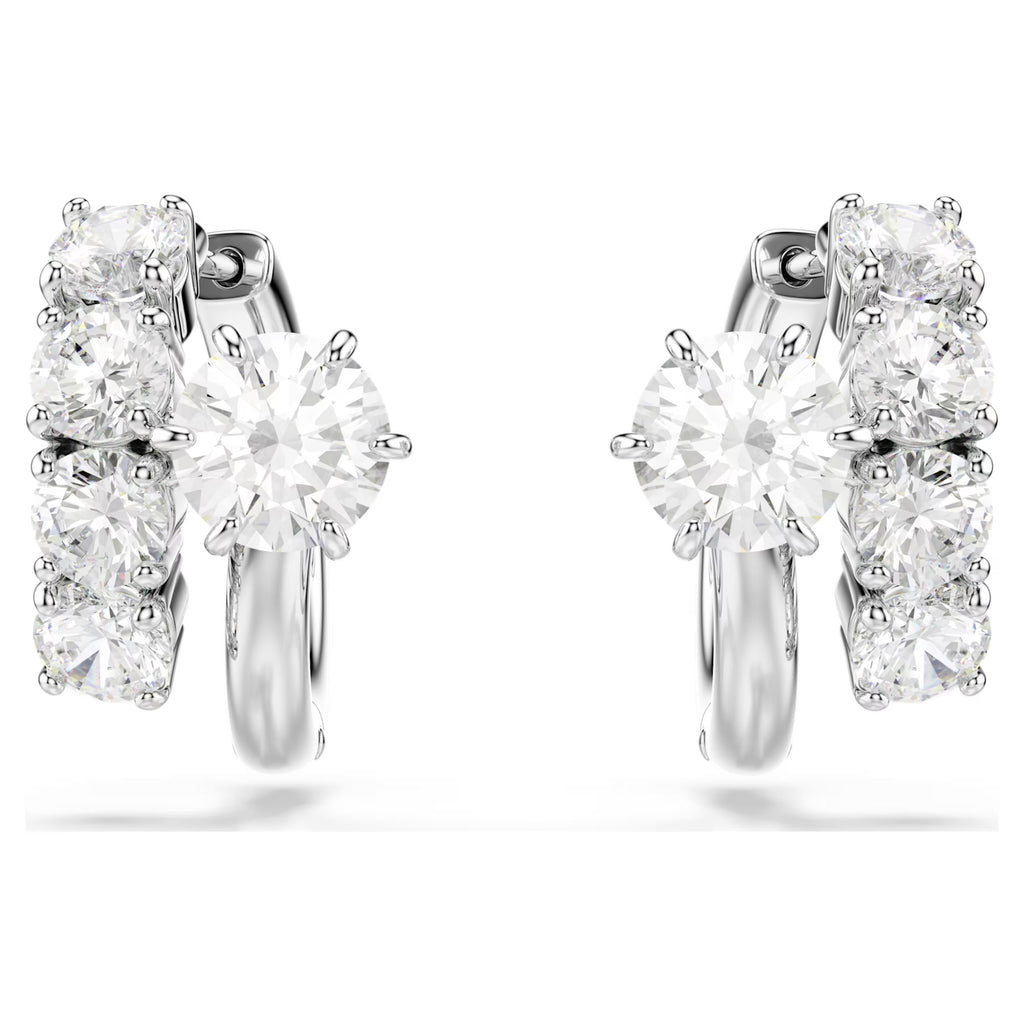 Matrix hoop earrings Round cut, White, Rhodium plated 5753572