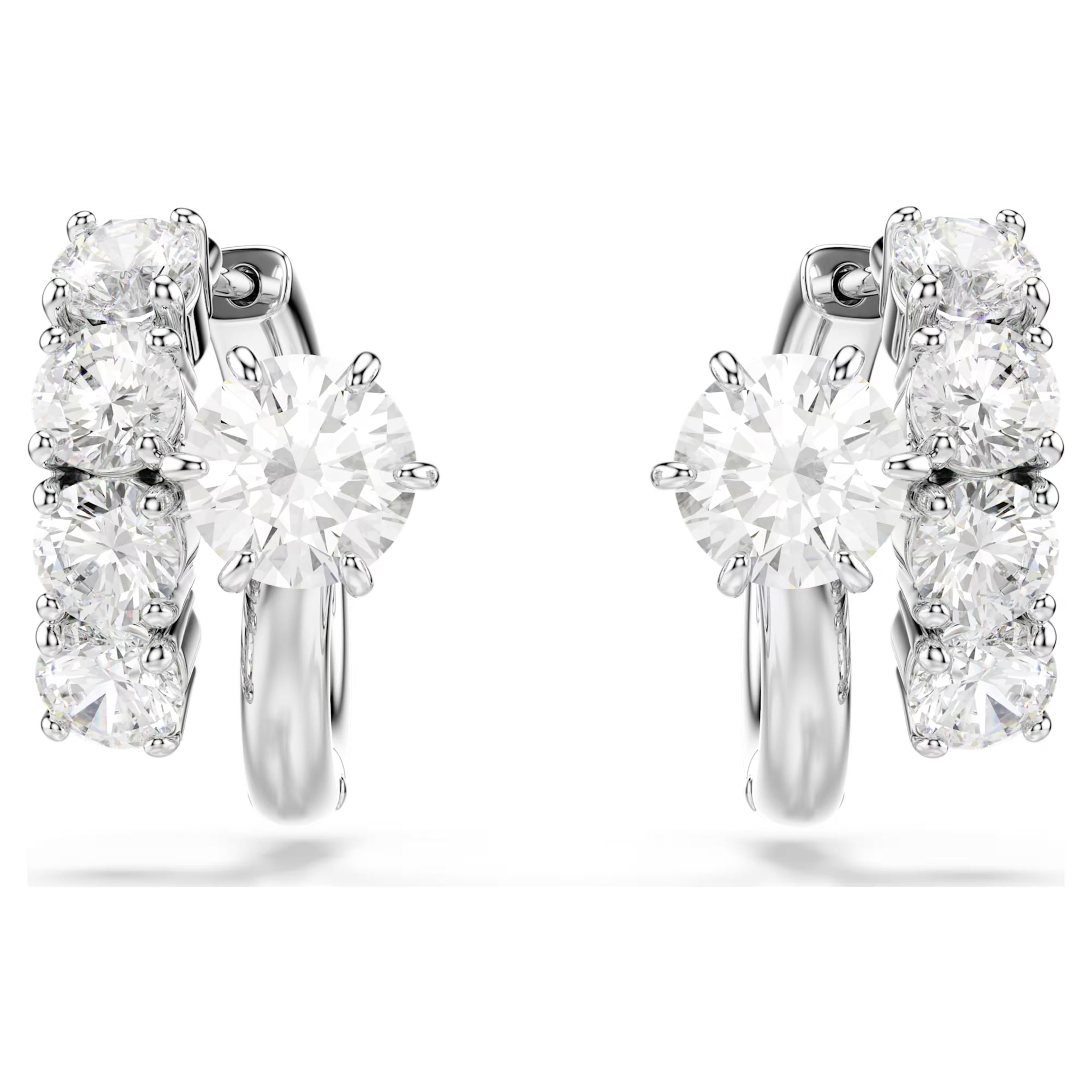 Matrix hoop earrings Round cut, White, Rhodium plated 5753572