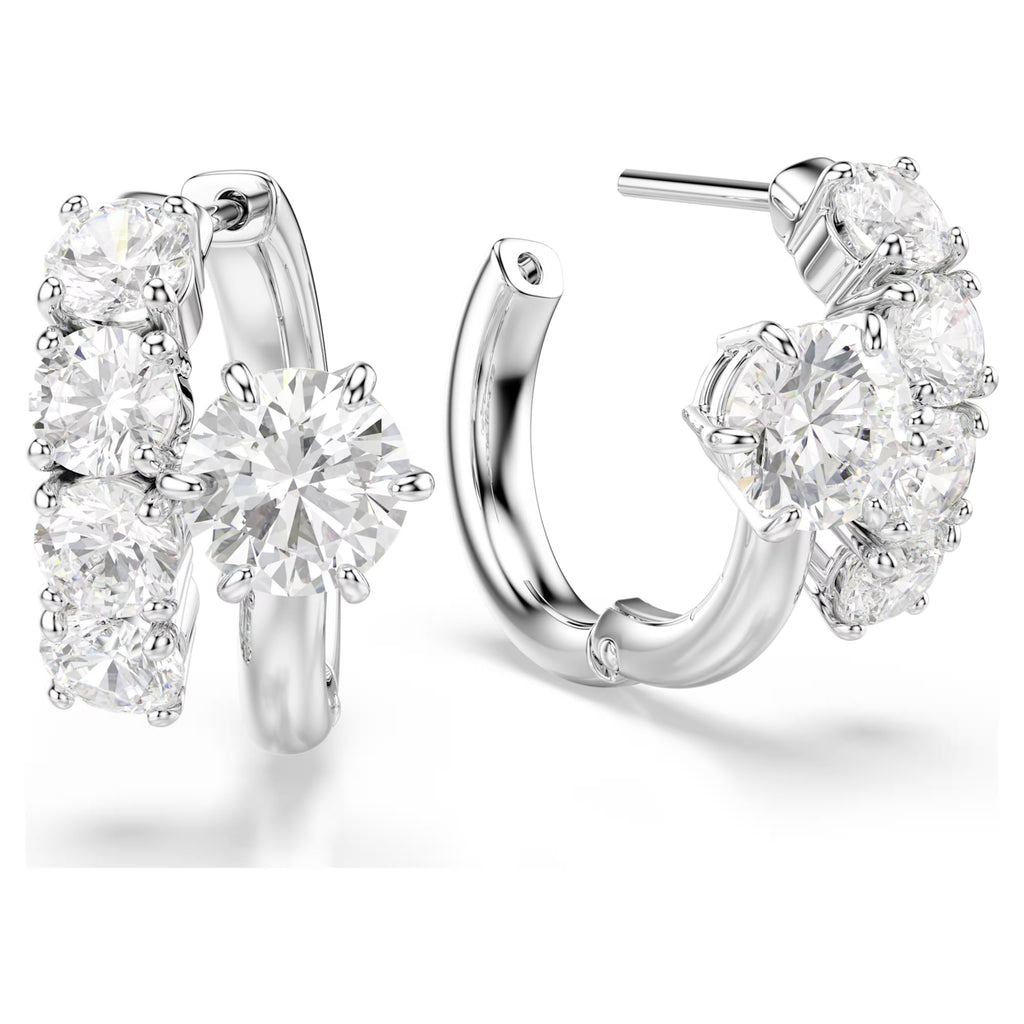 Matrix hoop earrings Round cut, White, Rhodium plated 5753572