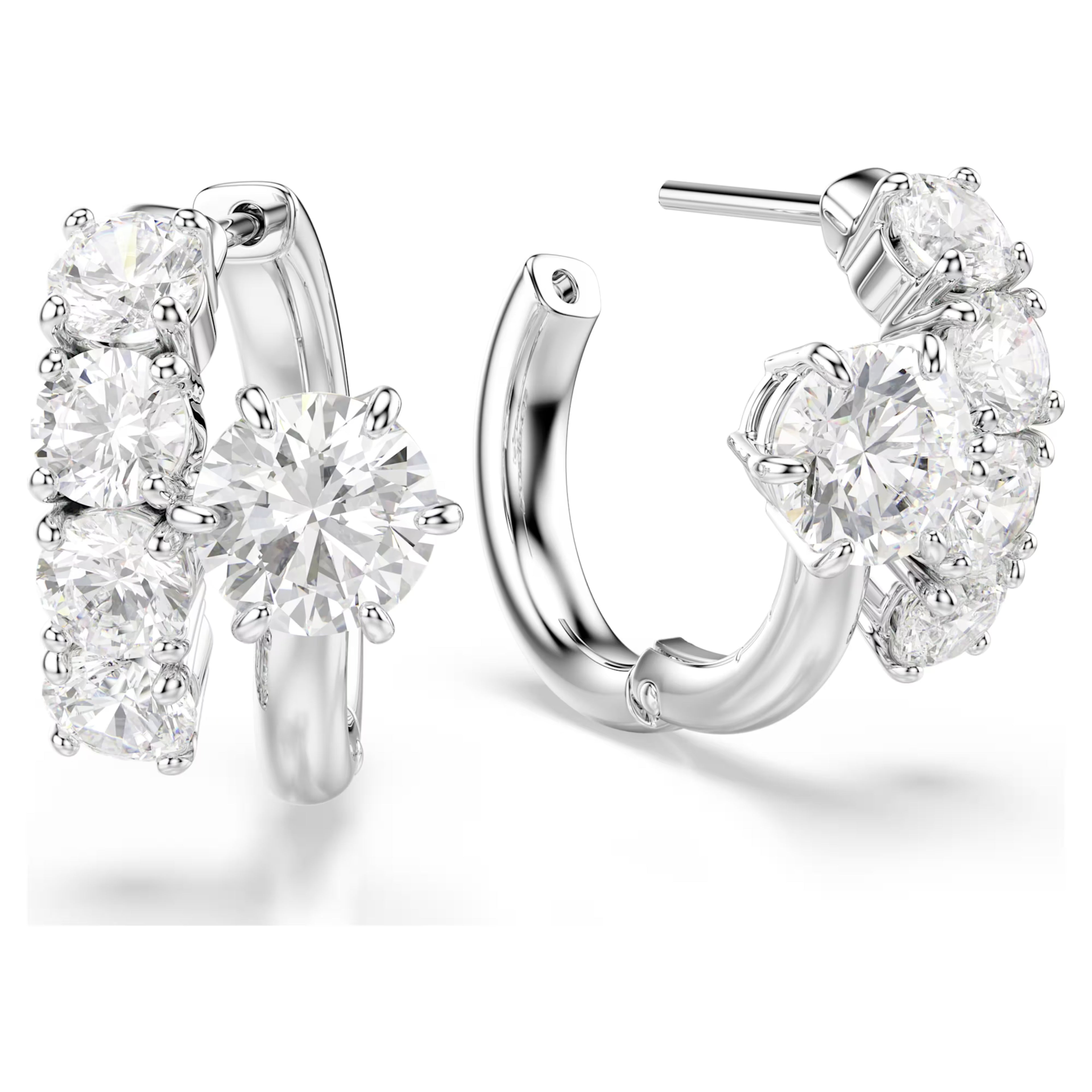 Matrix hoop earrings Round cut, White, Rhodium plated 5753572