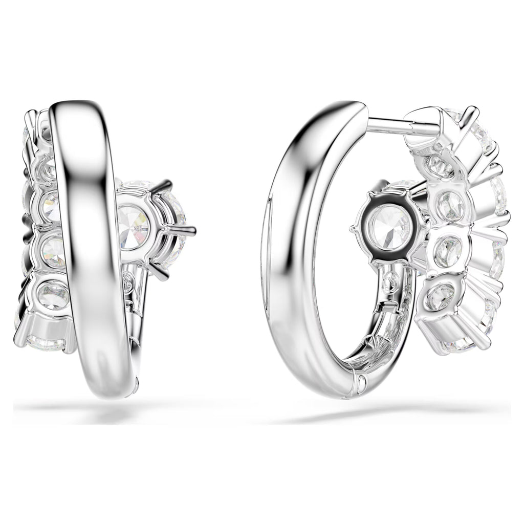 Matrix hoop earrings Round cut, White, Rhodium plated 5753572
