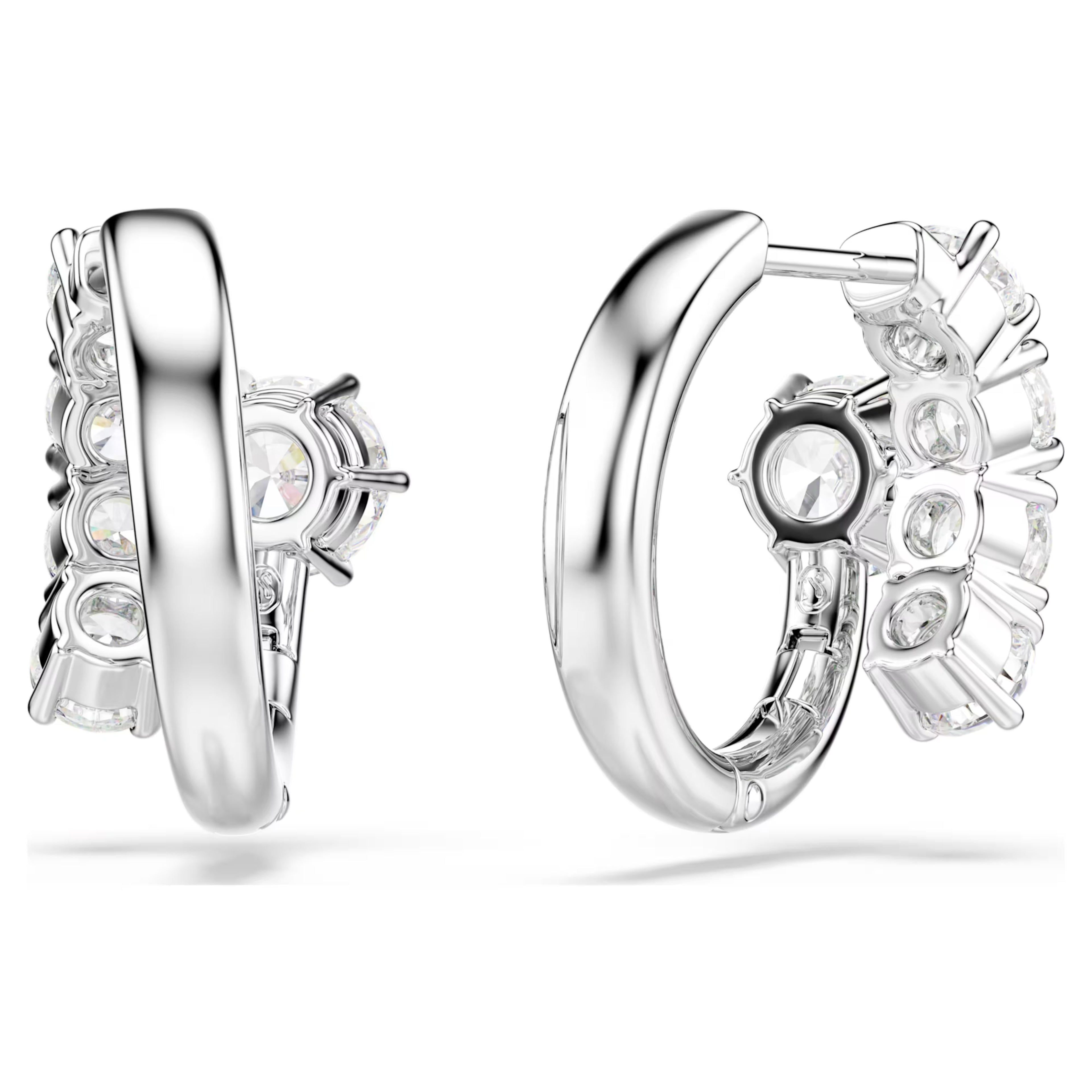 Matrix hoop earrings Round cut, White, Rhodium plated 5753572