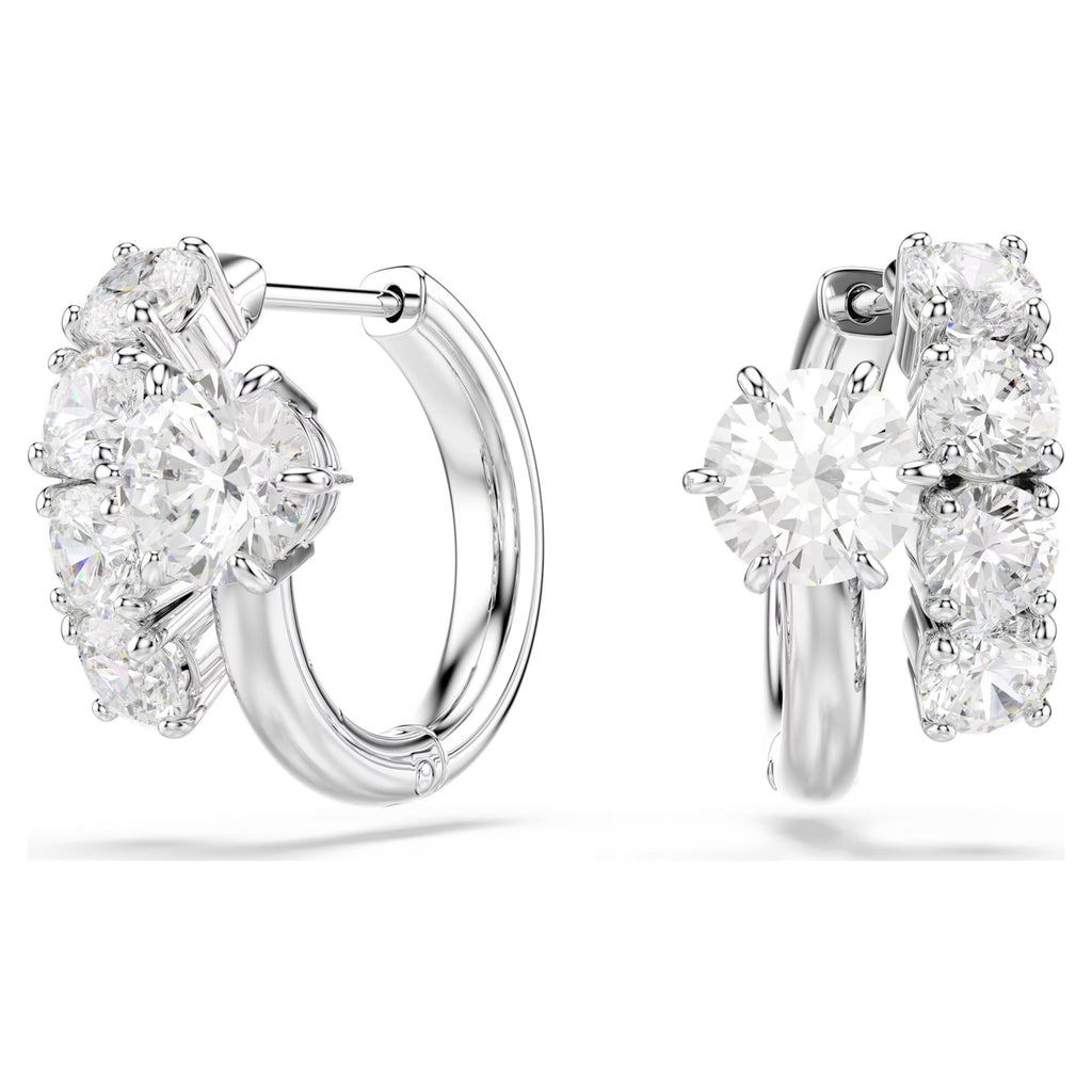 Matrix hoop earrings Round cut, White, Rhodium plated 5753572