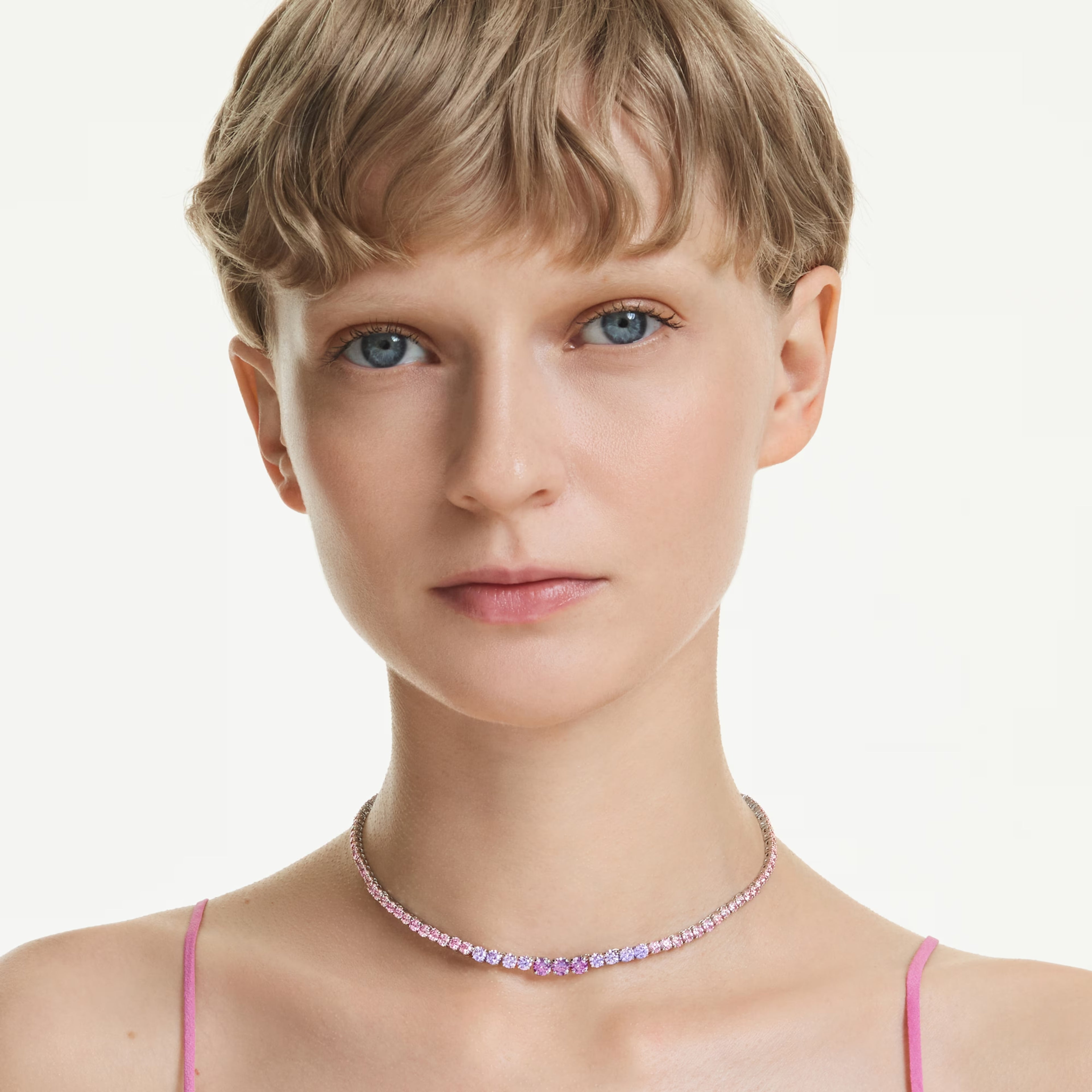 Matrix necklace Gradient of round cuts, Multicoloured, Rhodium plated 5751196