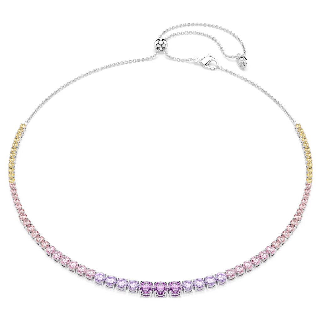 Matrix necklace Gradient of round cuts, Multicoloured, Rhodium plated 5751196