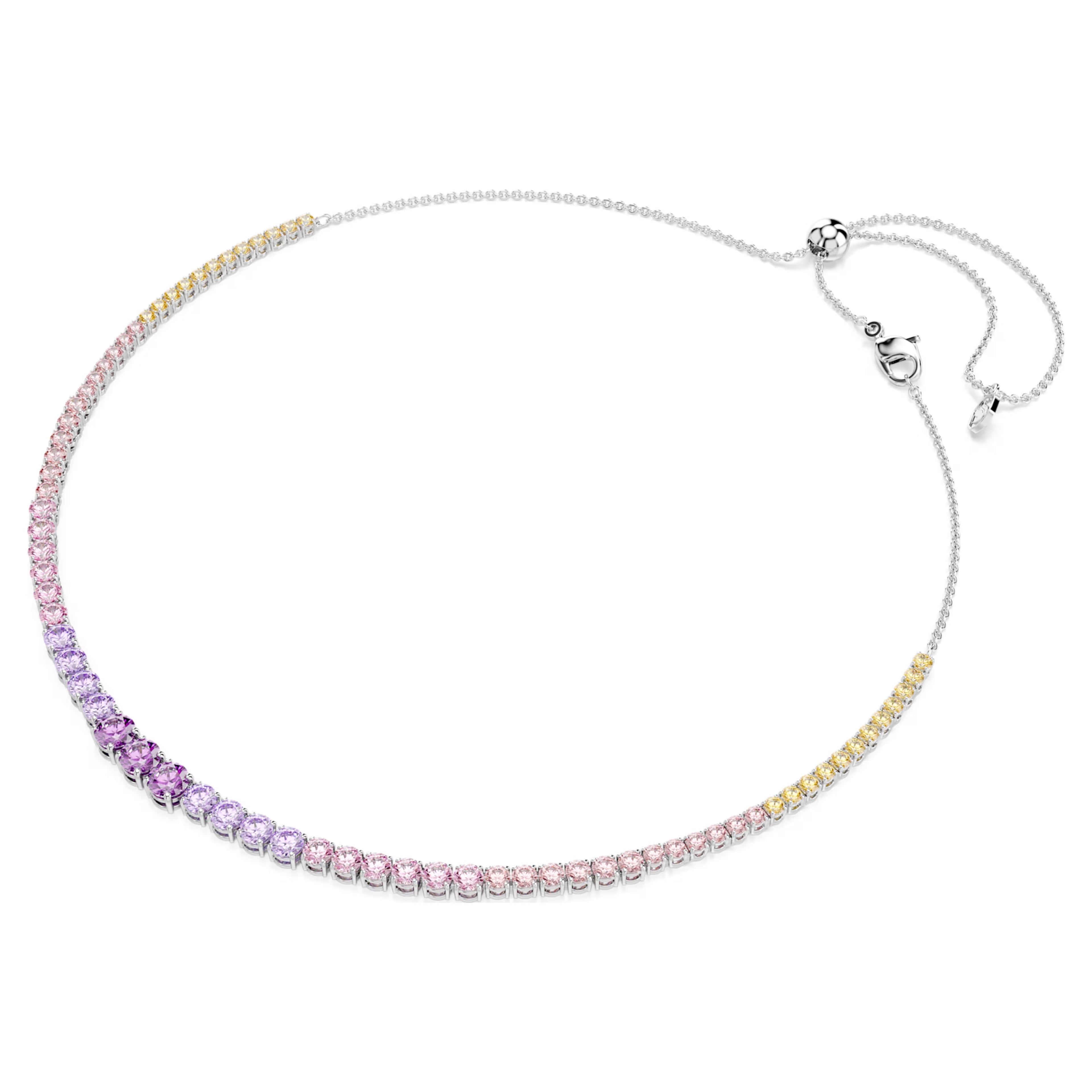Matrix necklace Gradient of round cuts, Multicoloured, Rhodium plated 5751196