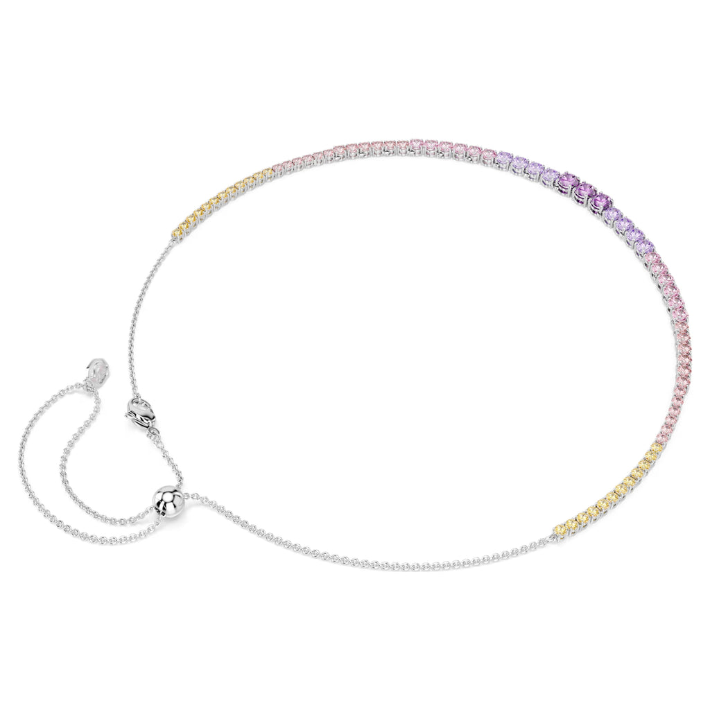 Matrix necklace Gradient of round cuts, Multicoloured, Rhodium plated 5751196
