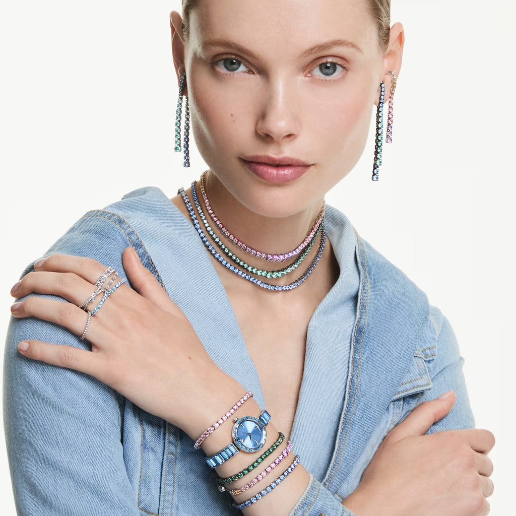 Matrix necklace Gradient of round cuts, Multicoloured, Rhodium plated 5751196