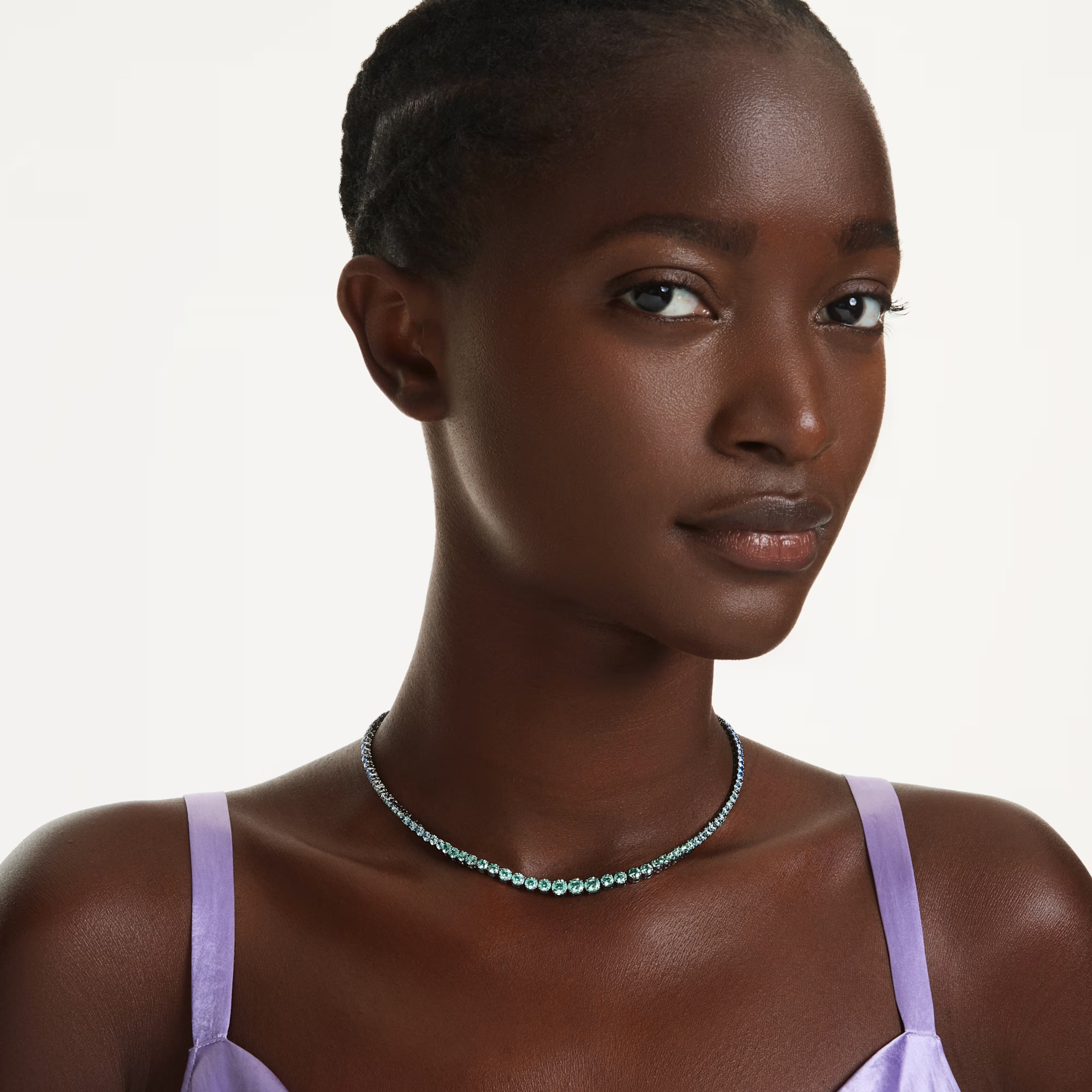Matrix necklace Gradient of round cuts, Multicoloured, Ruthenium plated 5751192