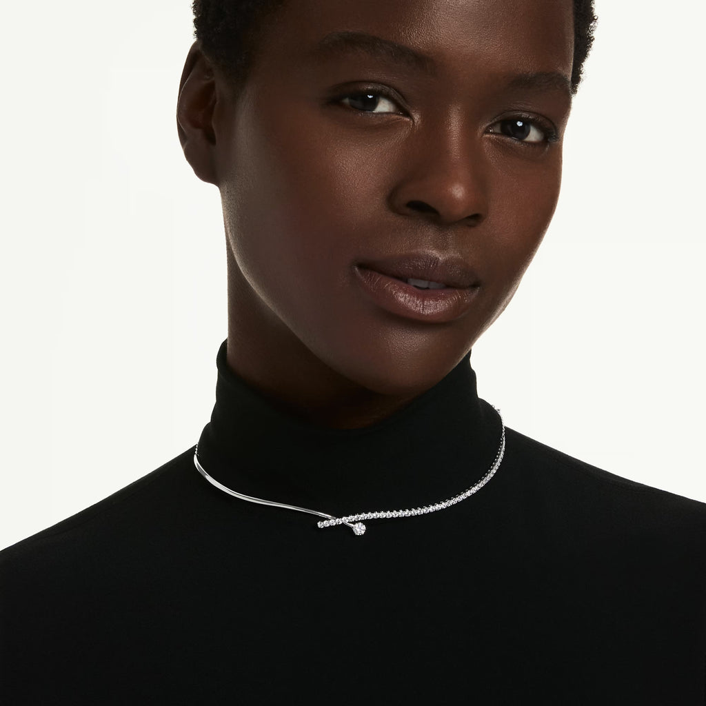 Matrix Round Cut Crossover Necklace (White, Rhodium Plated) 5754020