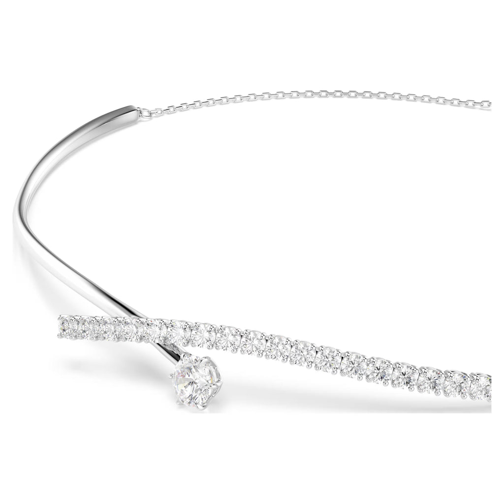 Matrix Round Cut Crossover Necklace (White, Rhodium Plated) 5754020