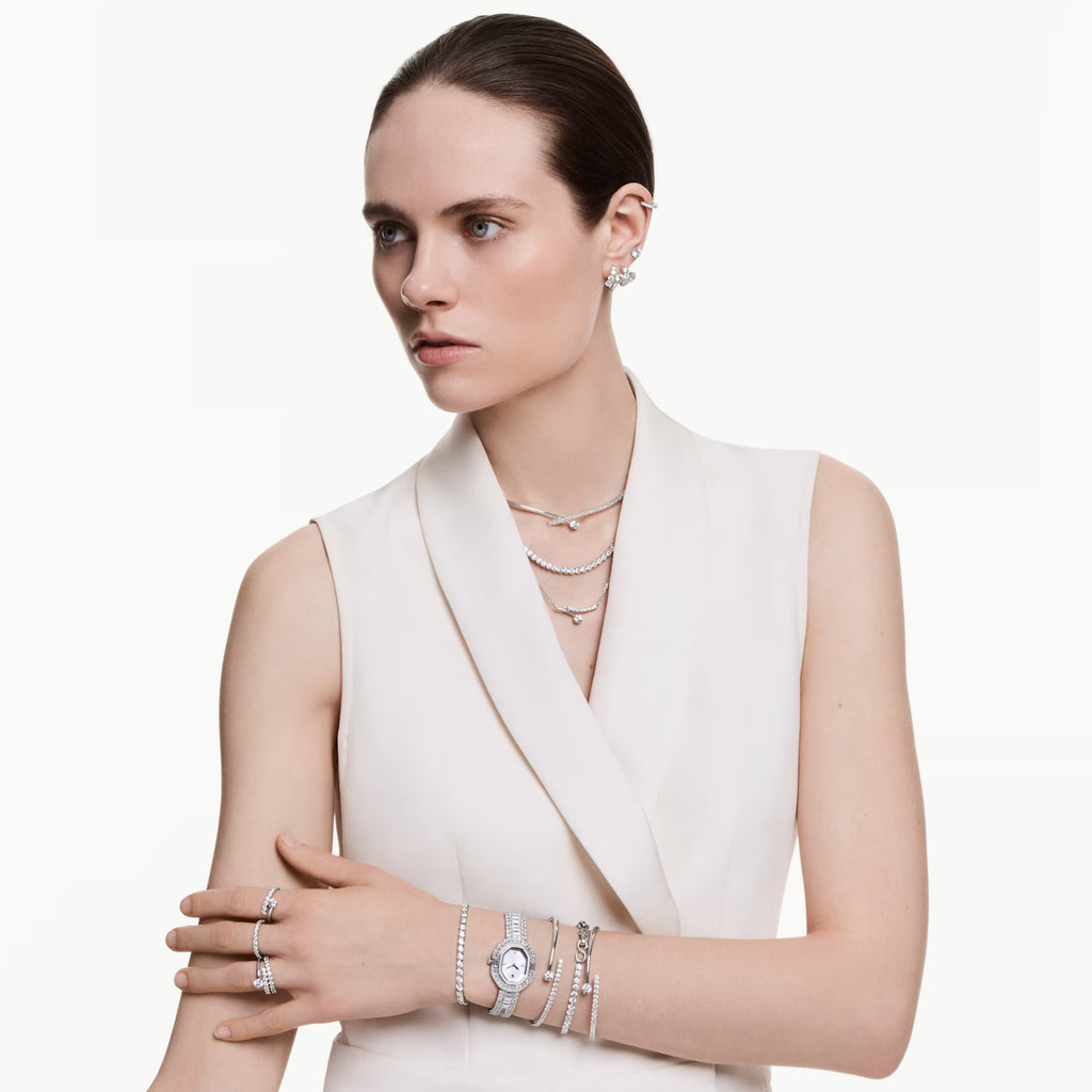 Matrix Round Cut Crossover Necklace (White, Rhodium Plated) 5754020