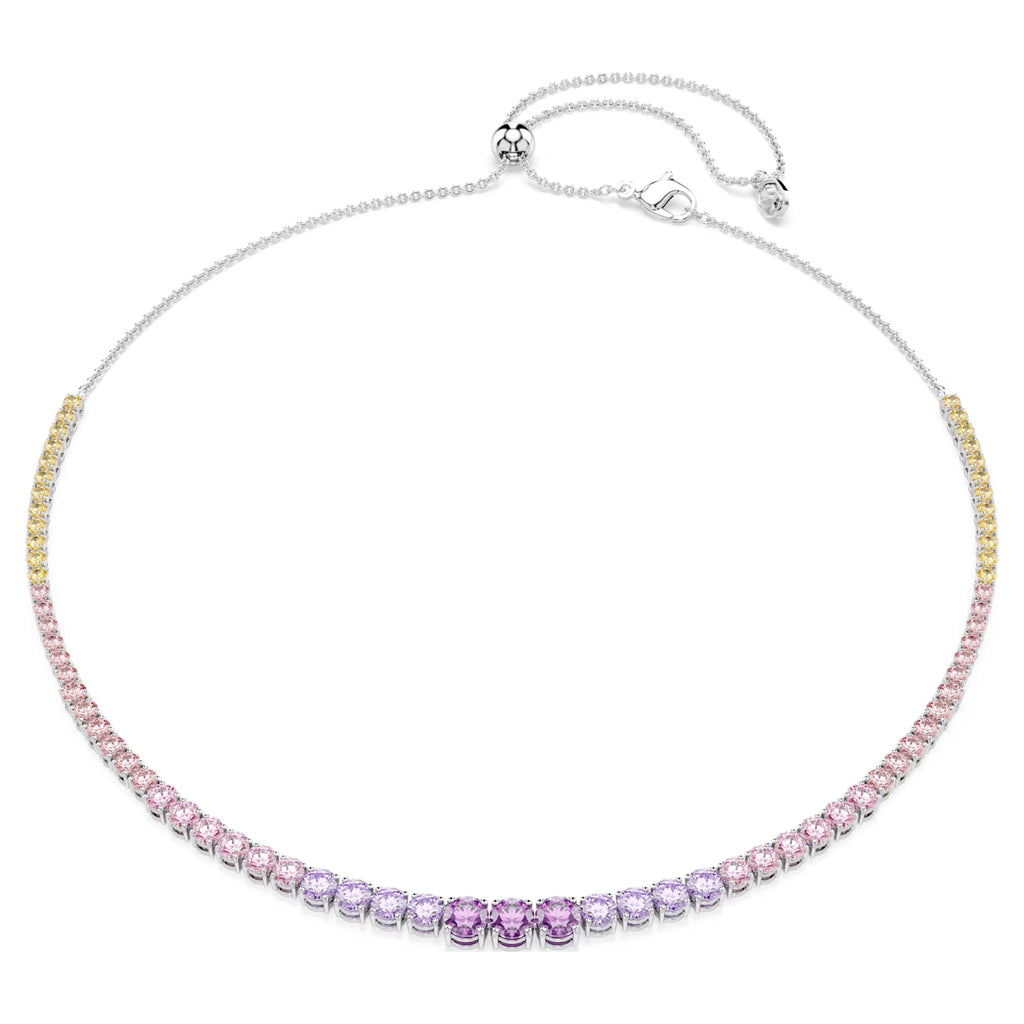 Matrix necklace Gradient of round cuts, Multicoloured, Rhodium plated 5751196