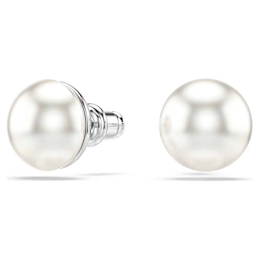Matrix stud earrings Crystal pearl, White, Rhodium plated 5747752