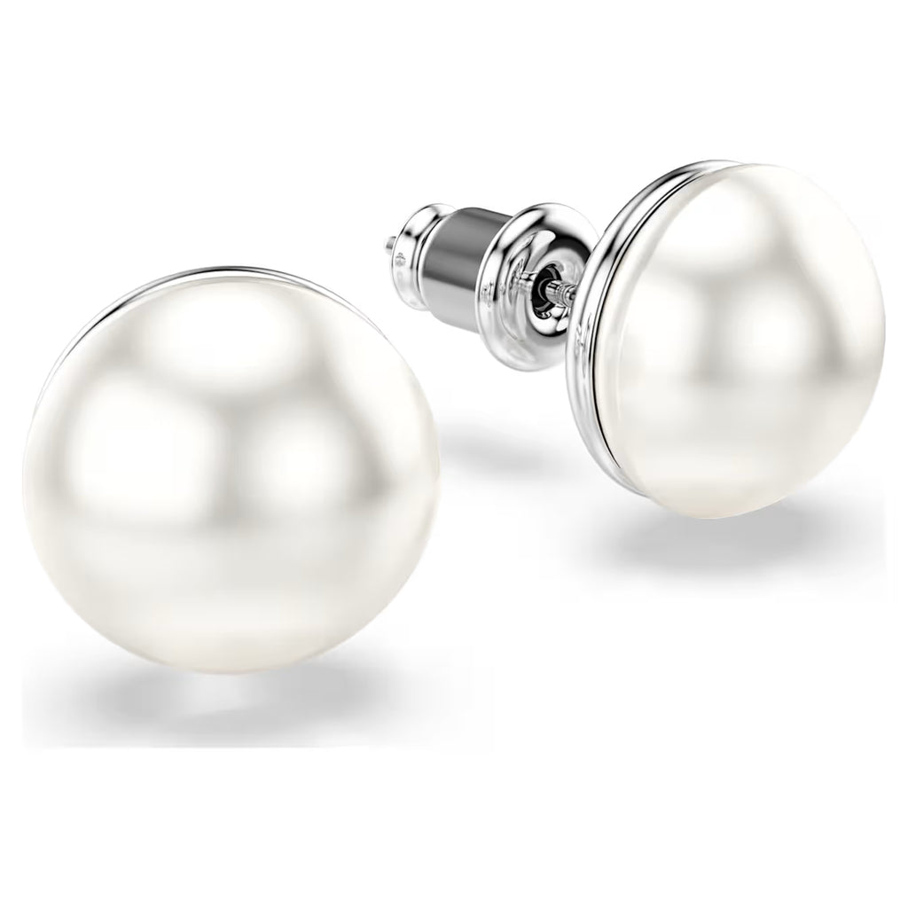 Matrix stud earrings Crystal pearl, White, Rhodium plated 5747752