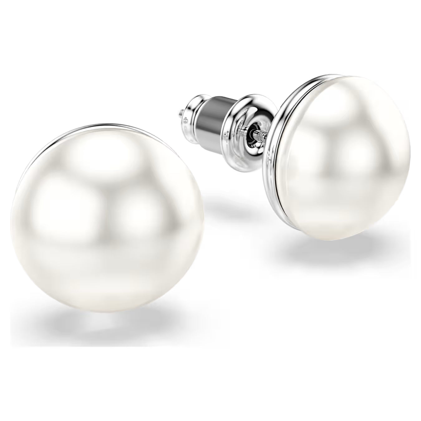 Matrix stud earrings Crystal pearl, White, Rhodium plated 5747752
