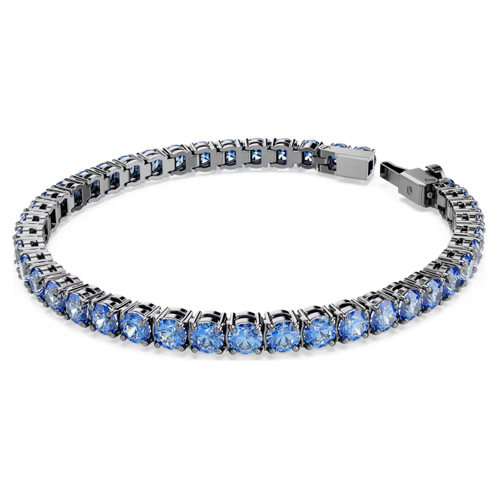 Matrix Tennis bracelet Round cut, Blue, Ruthenium plated 5743440