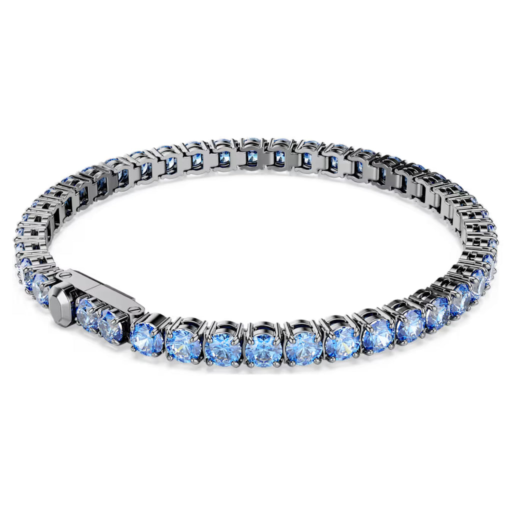 Matrix Tennis bracelet Round cut, Blue, Ruthenium plated 5743440