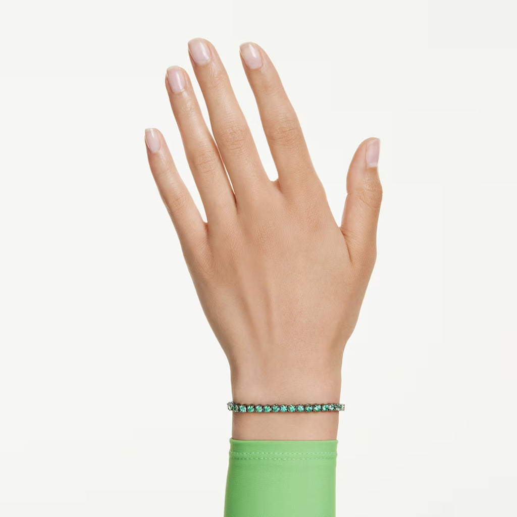 Matrix Tennis bracelet Round cut, Green, Ruthenium plated 5743447
