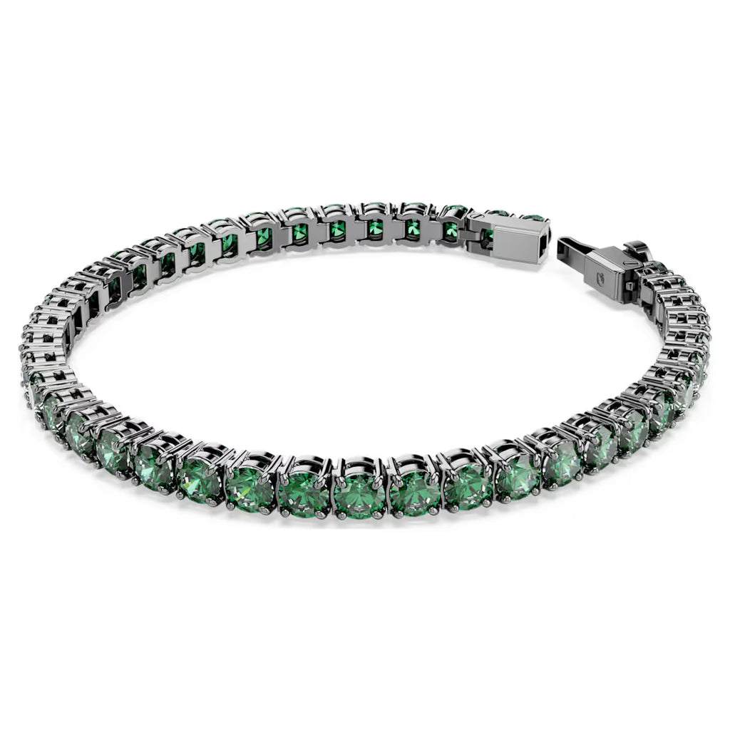 Matrix Tennis bracelet Round cut, Green, Ruthenium plated 5743447