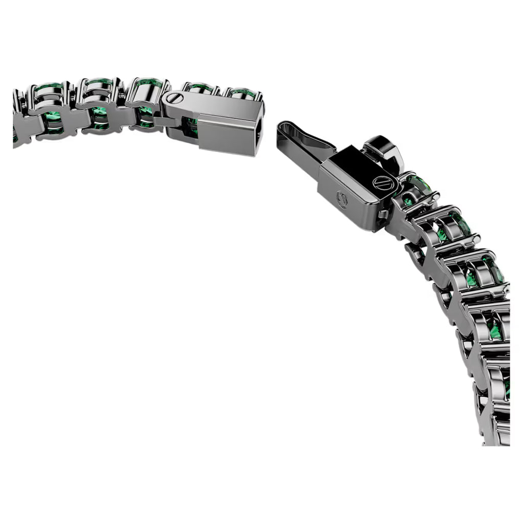 Matrix Tennis bracelet Round cut, Green, Ruthenium plated 5743447