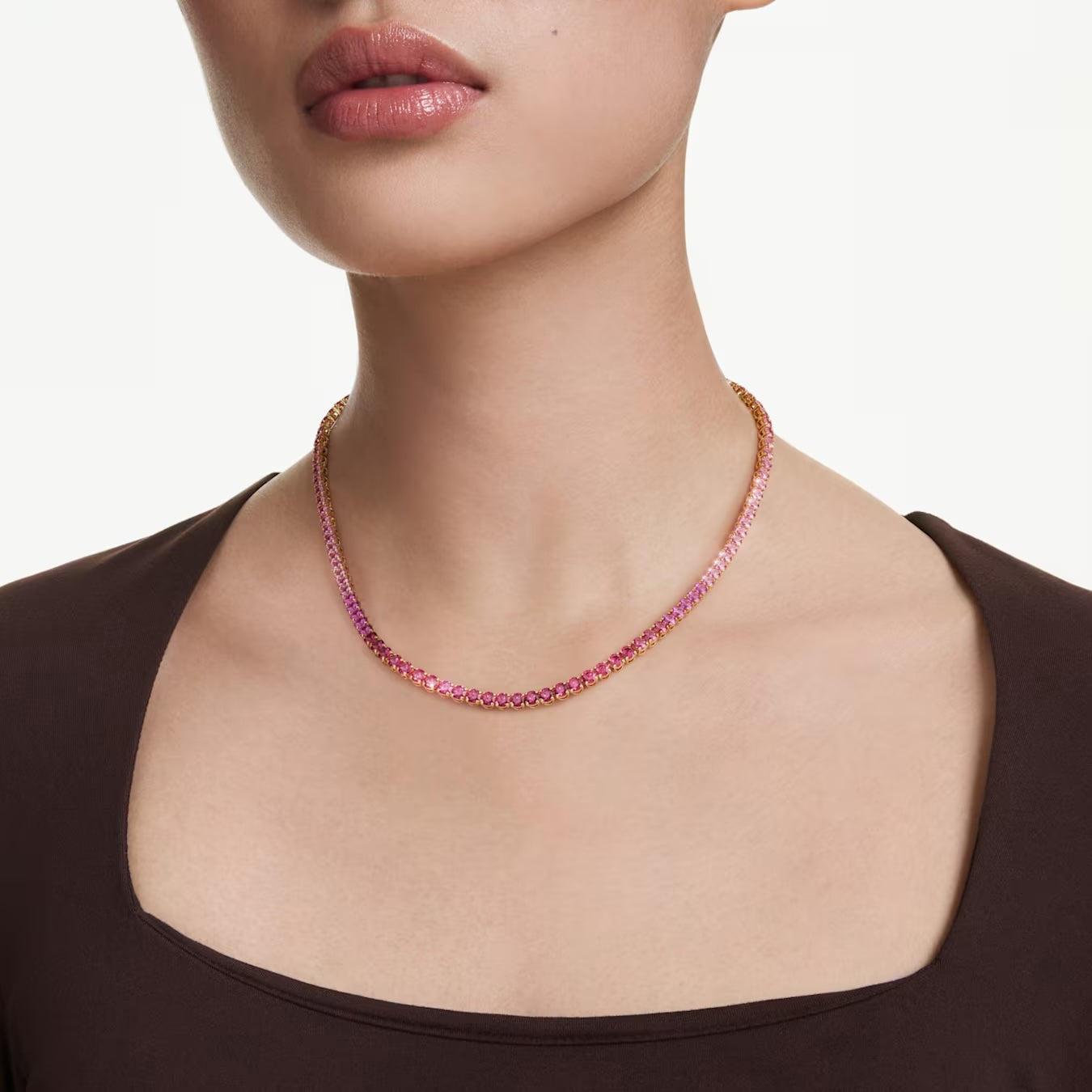 Matrix Tennis necklace Round cut, Pink, Gold-tone plated 5751762