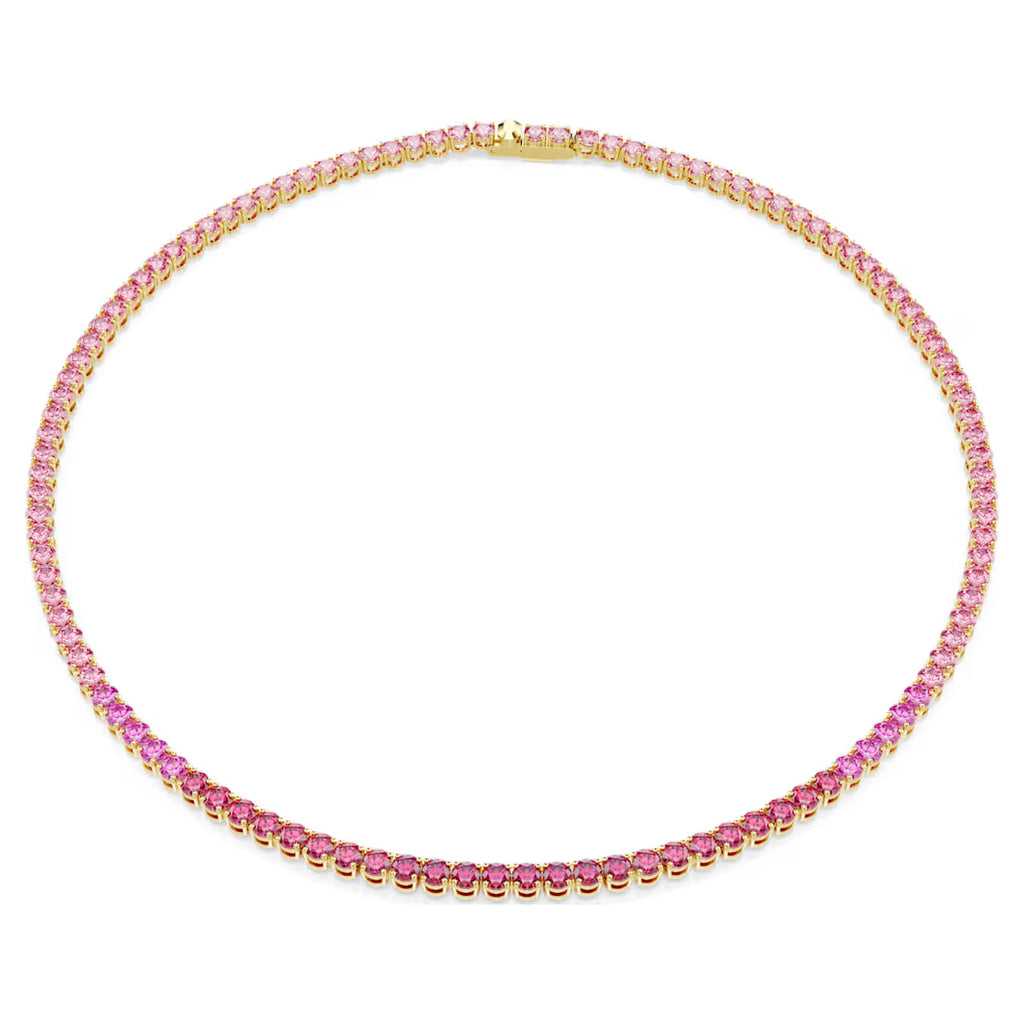 Matrix Tennis necklace Round cut, Pink, Gold-tone plated 5751762
