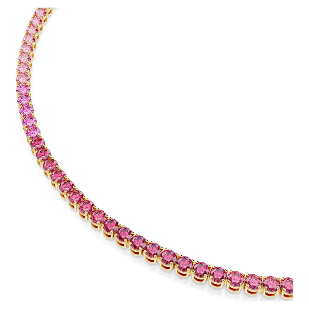 Matrix Tennis necklace Round cut, Pink, Gold-tone plated 5751762