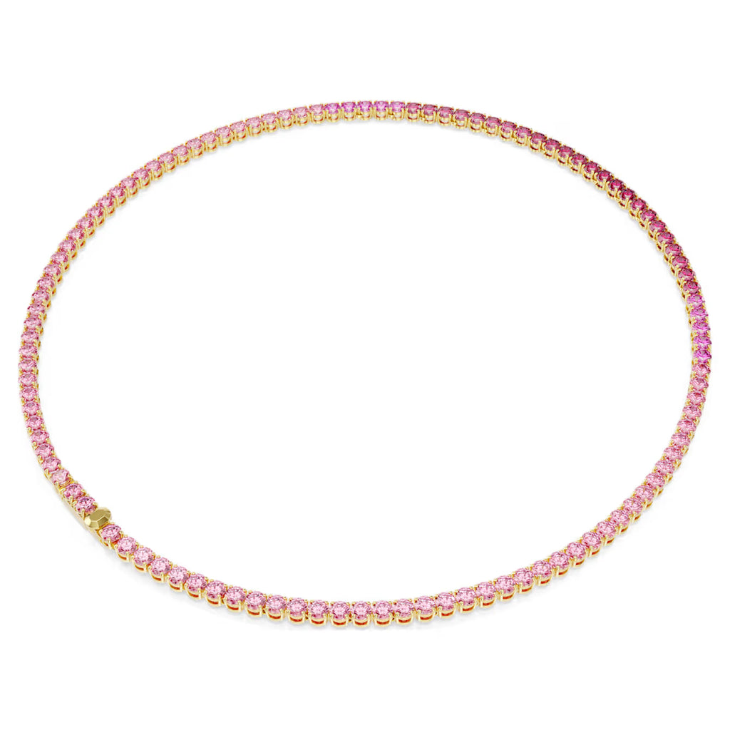 Matrix Tennis necklace Round cut, Pink, Gold-tone plated 5751762