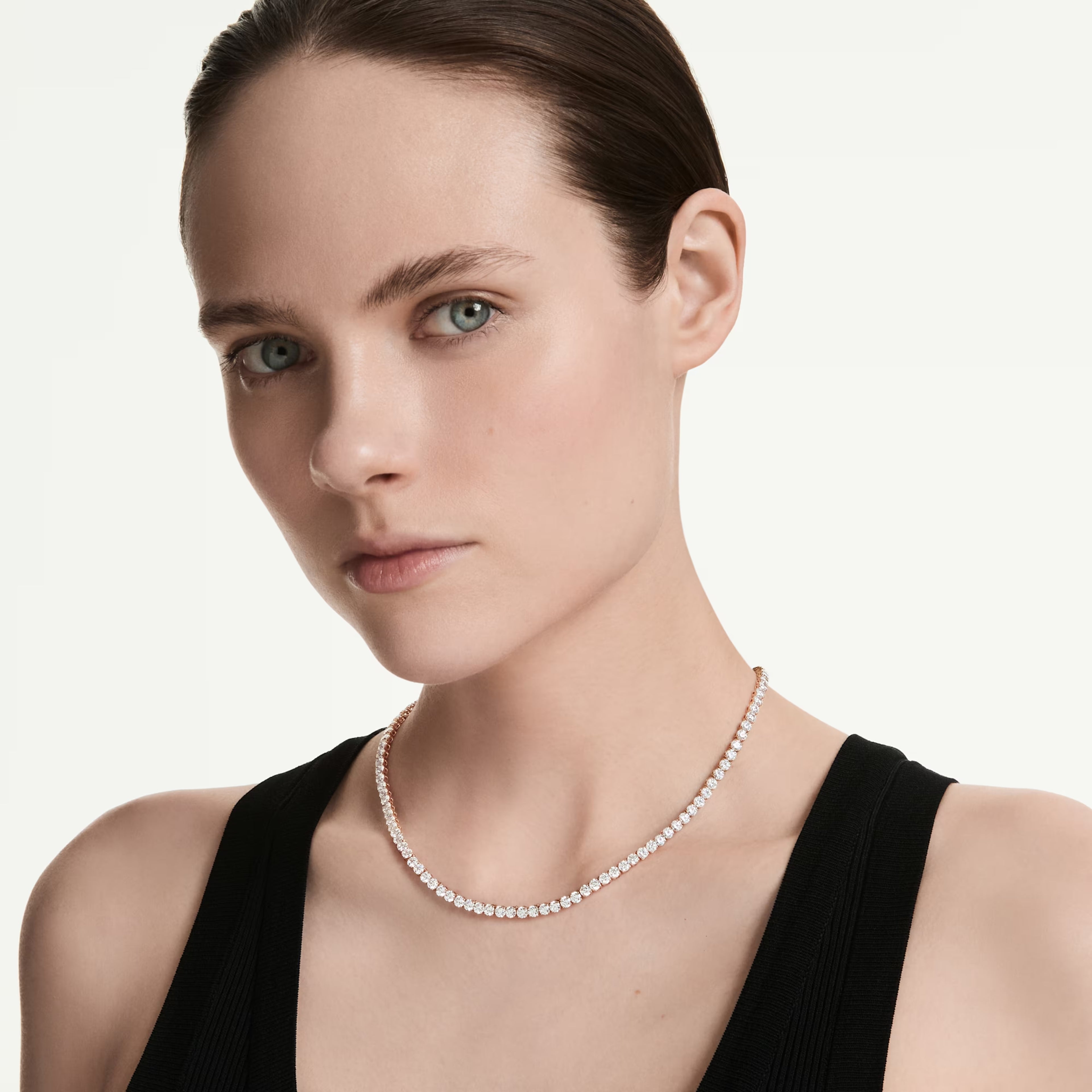 Matrix Tennis Necklace (Round Cut, White, 18K Rose Gold Finish) 5764194