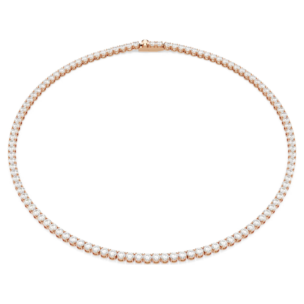 Matrix Tennis Necklace (Round Cut, White, 18K Rose Gold Finish) 5764194
