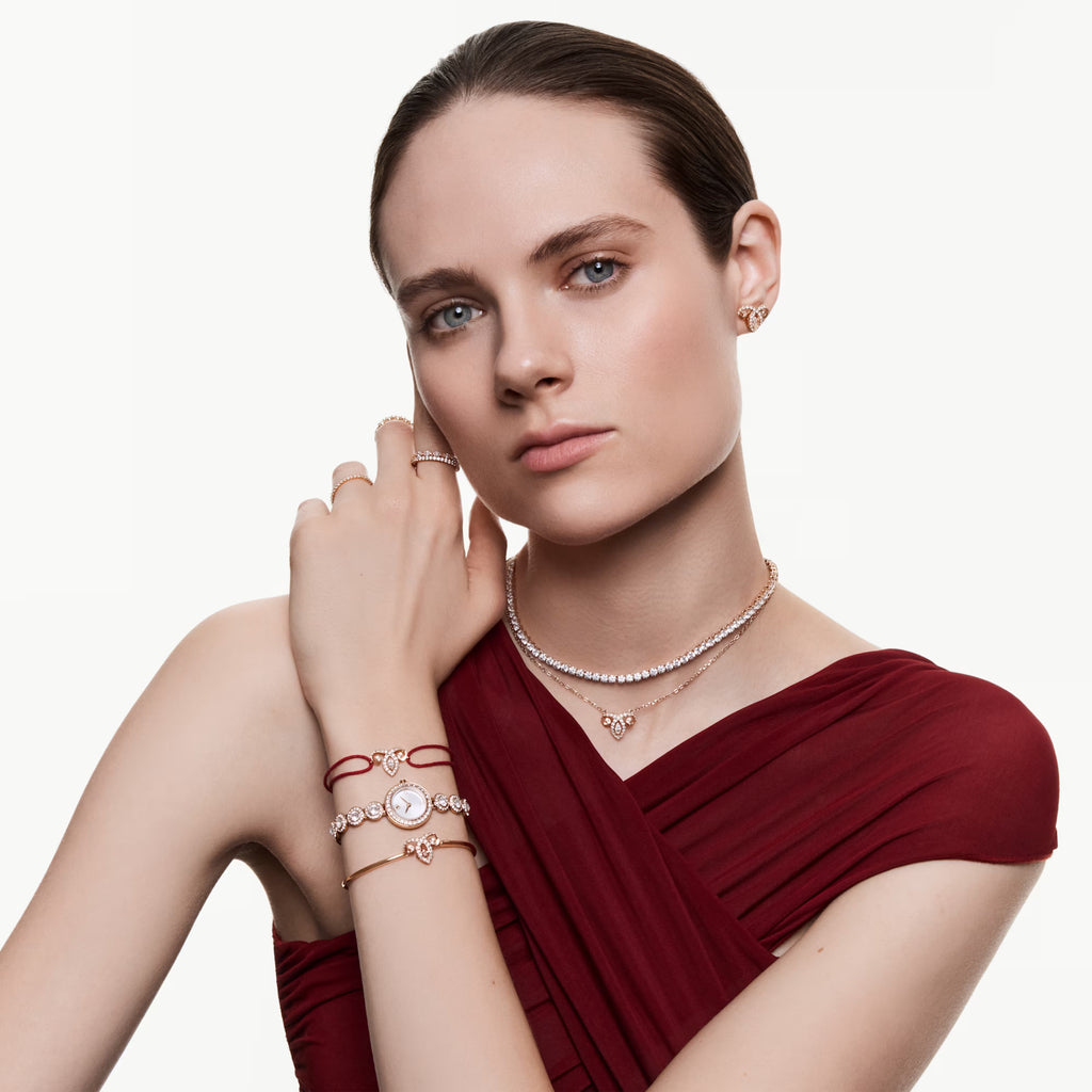 Matrix Tennis Necklace (Round Cut, White, 18K Rose Gold Finish) 5764194