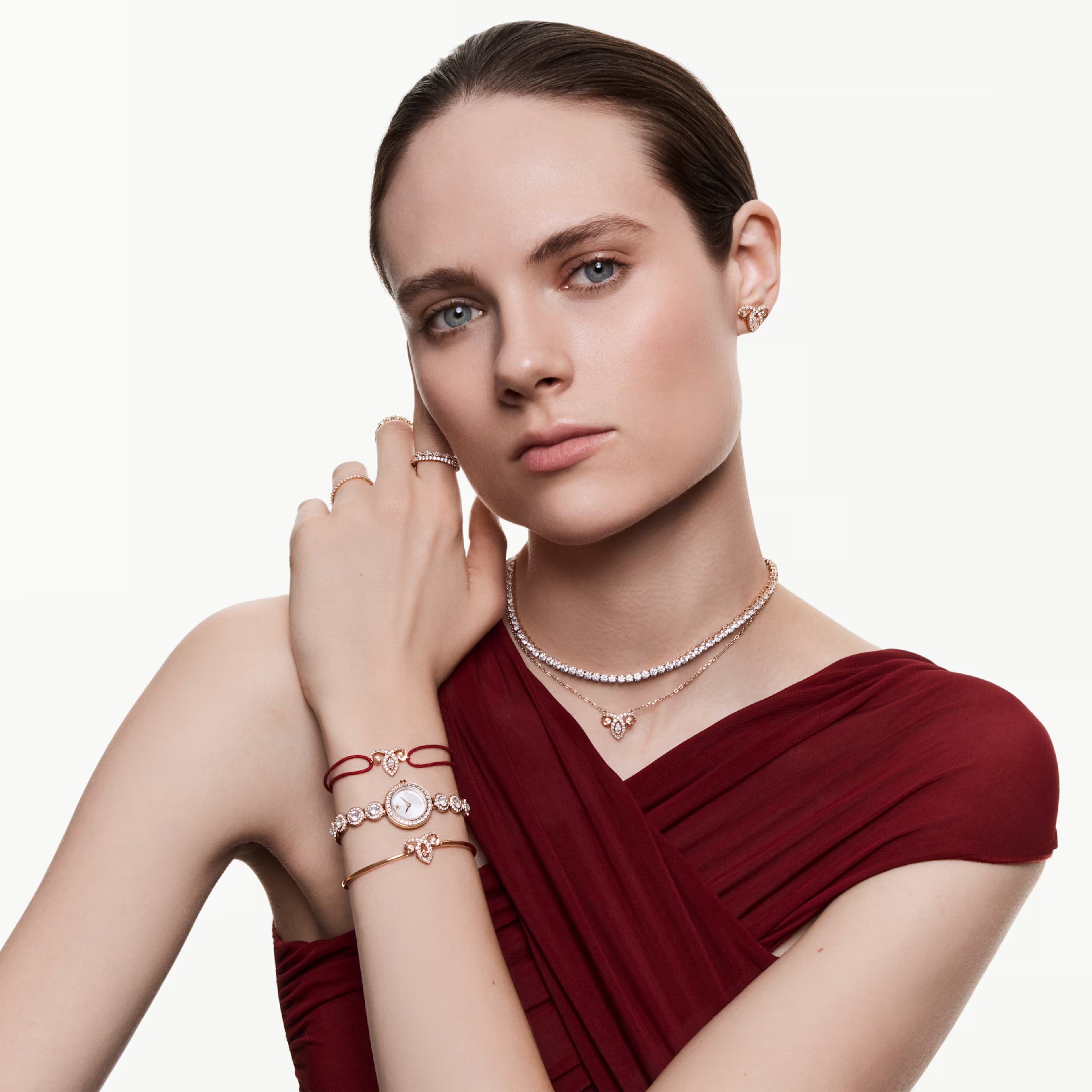 Matrix Tennis Necklace (Round Cut, White, 18K Rose Gold Finish) 5764194
