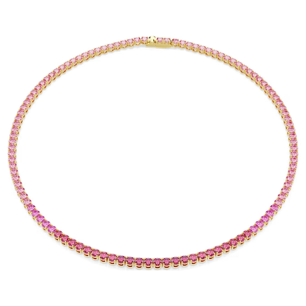Matrix Tennis necklace Round cut, Pink, Gold-tone plated 5751762