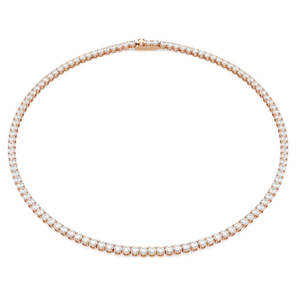 Matrix Tennis Necklace (Round Cut, White, 18K Rose Gold Finish) 5764194