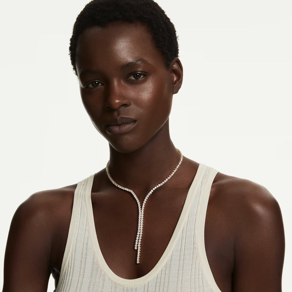 Matrix Y necklace Round cut, White, 18K gold finish 5750601