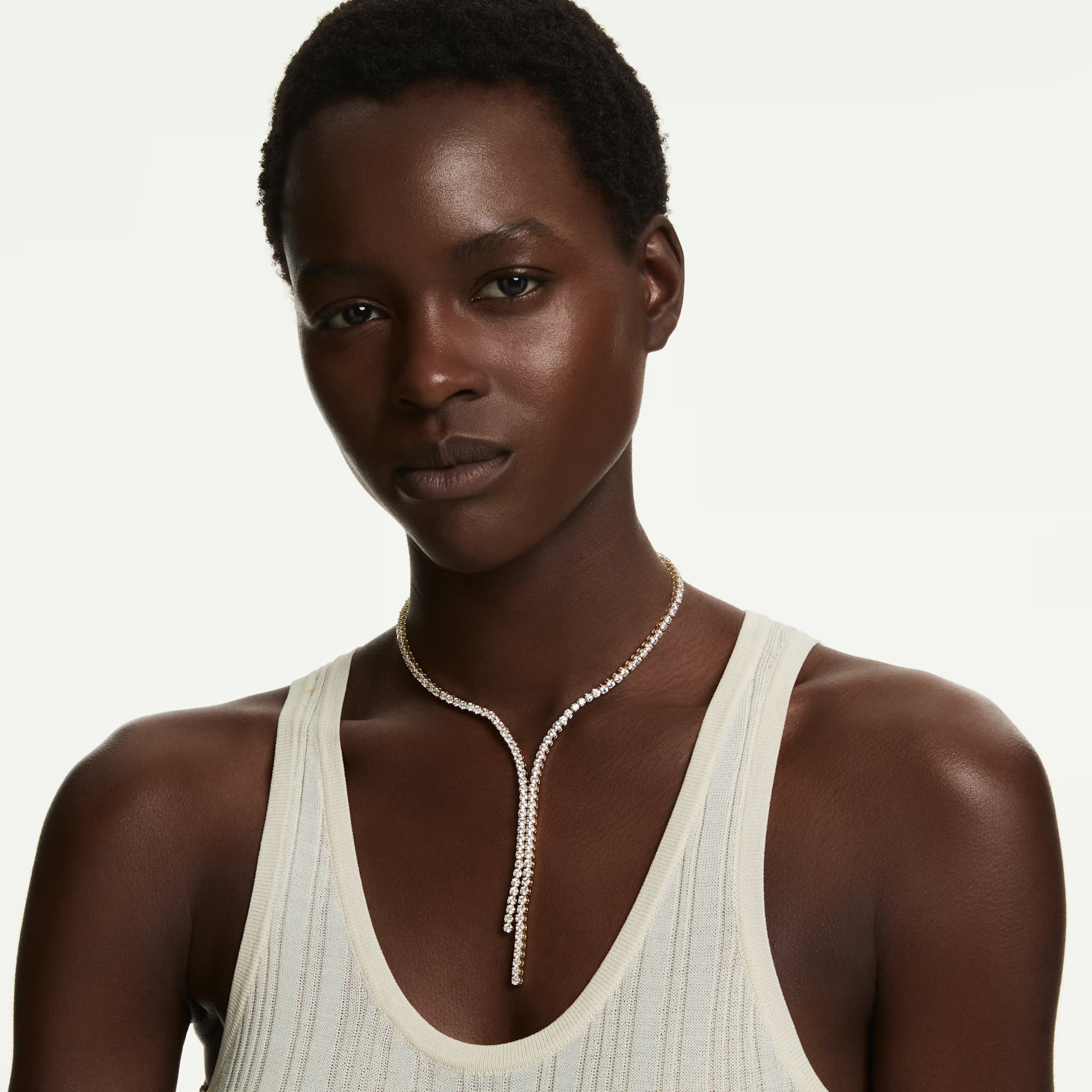 Matrix Y necklace Round cut, White, 18K gold finish 5750601