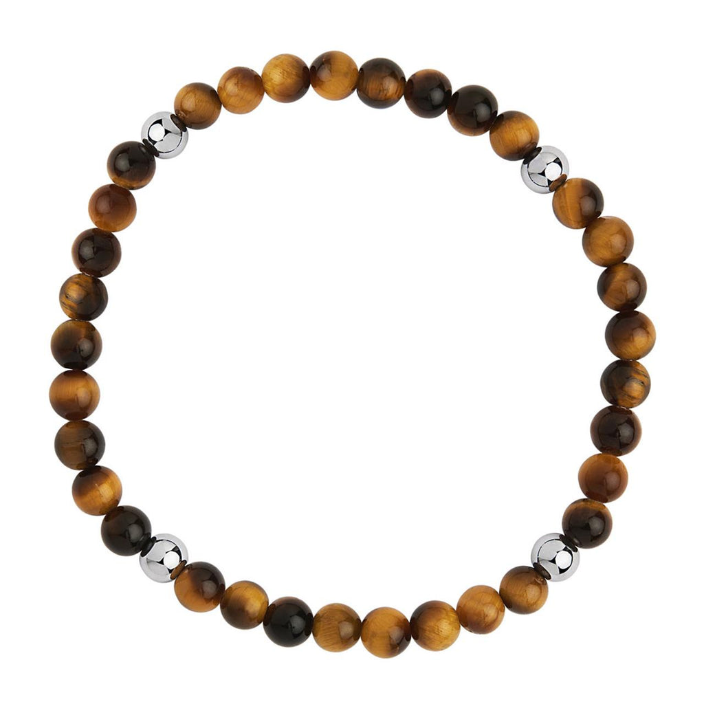 Apollo Men's 6mm Tiger Eye & Steel Elasticated Stretch B9067