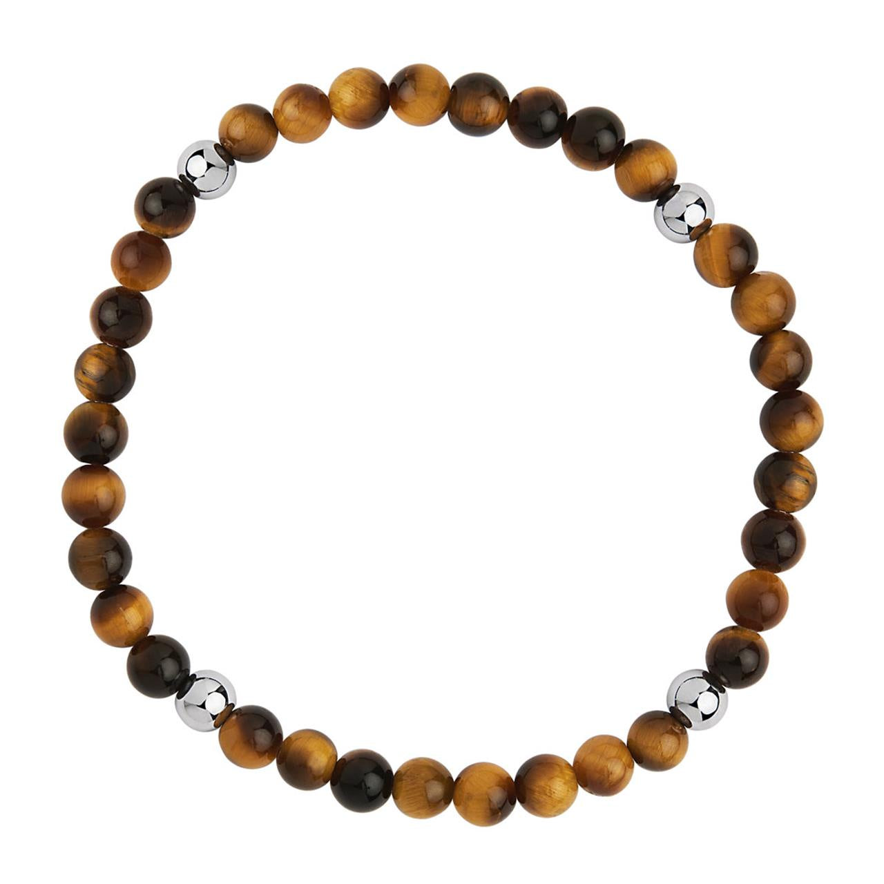 Apollo Men's 6mm Tiger Eye & Steel Elasticated Stretch B9067