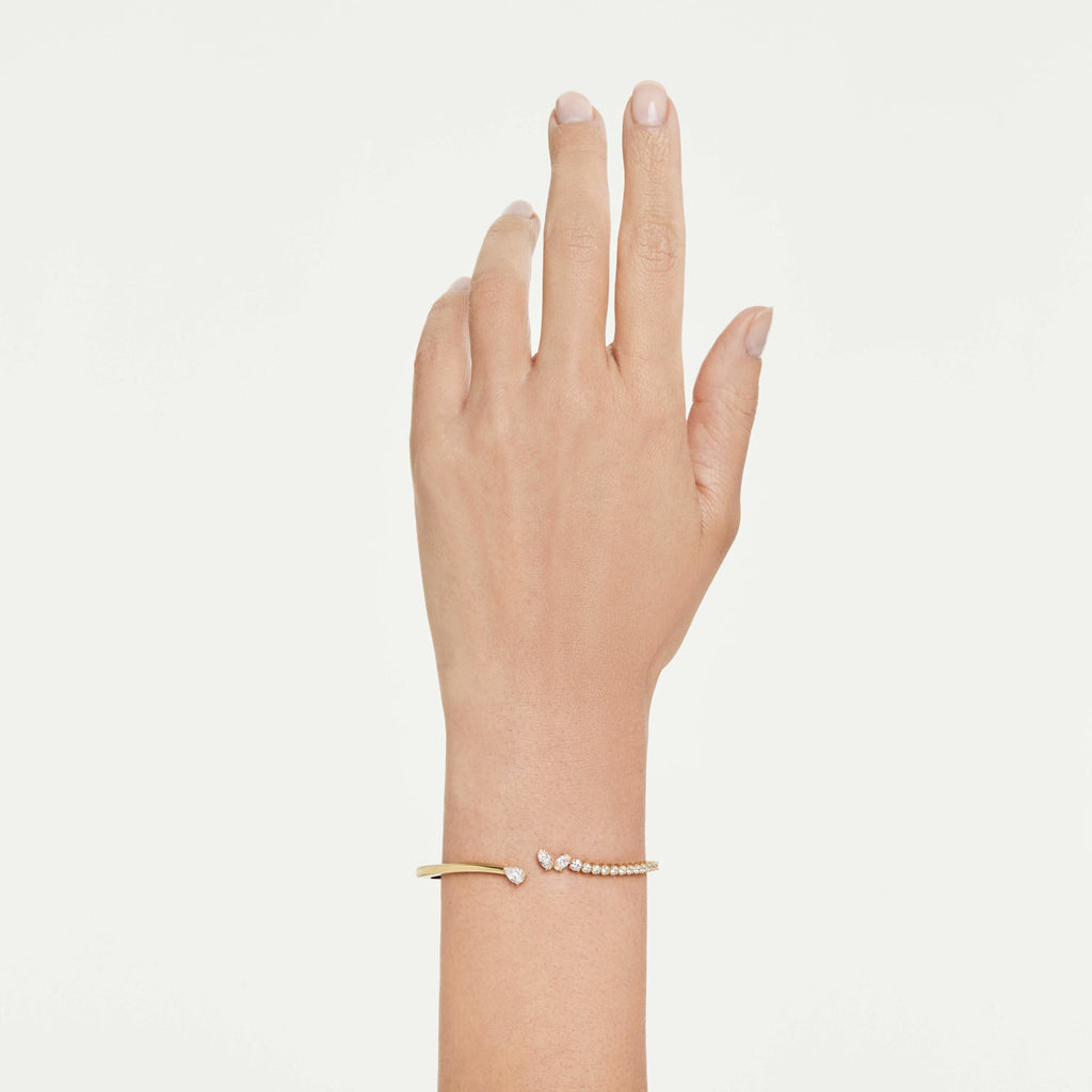 Mesmera Open Bangle (Mixed Cuts, White, 18K Gold Finish, Size L) 5761638