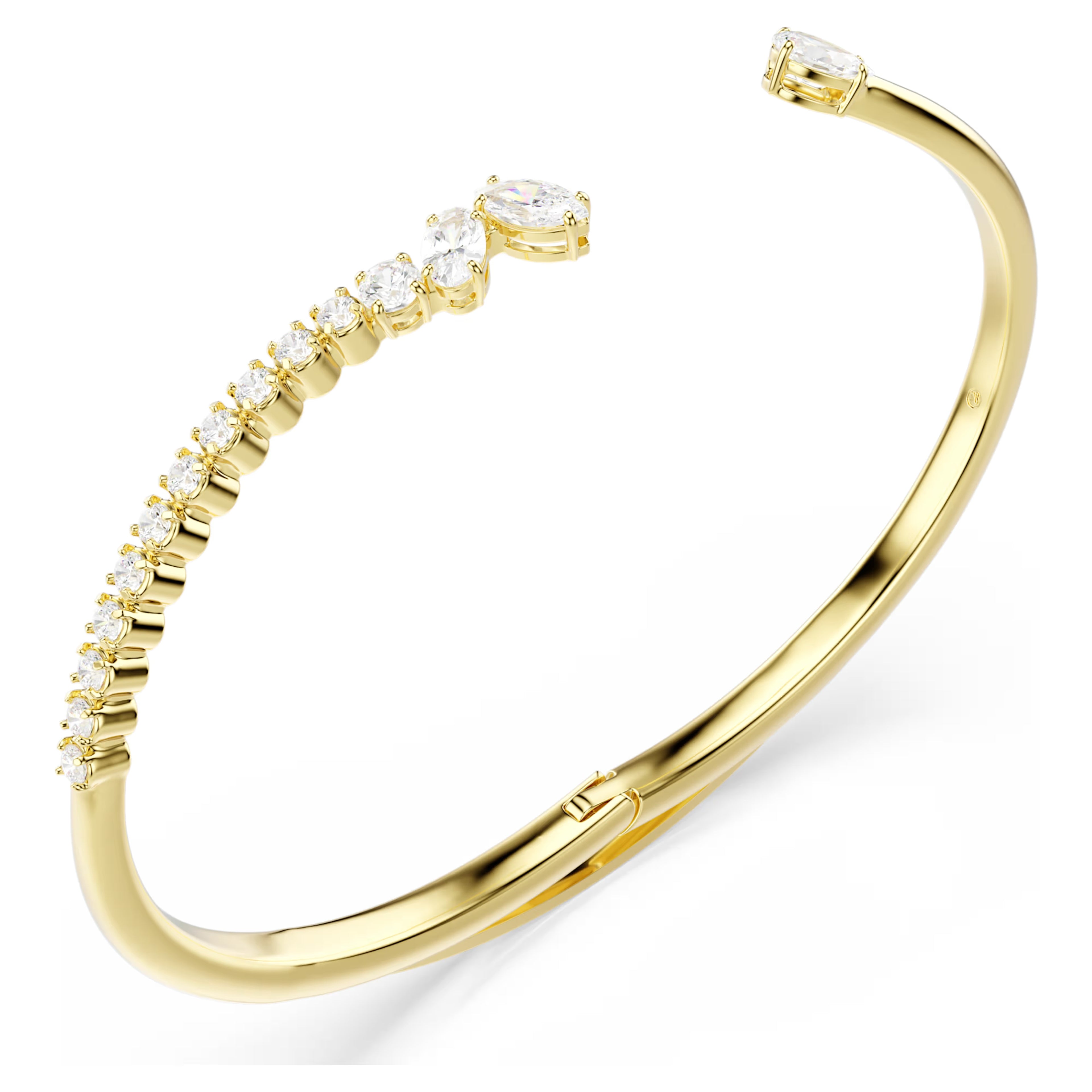 Mesmera Open Bangle (Mixed Cuts, White, 18K Gold Finish, Size L) 5761638