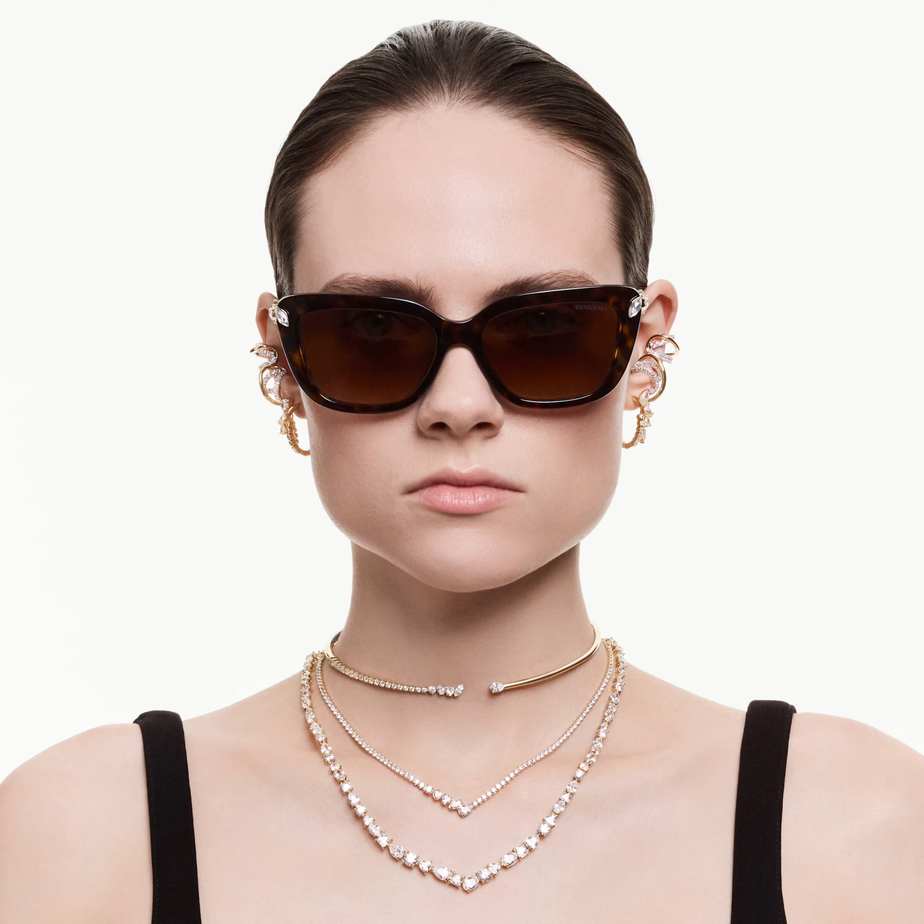 Mesmera choker Mixed cuts, White, 18K gold finish, Size M 5765320